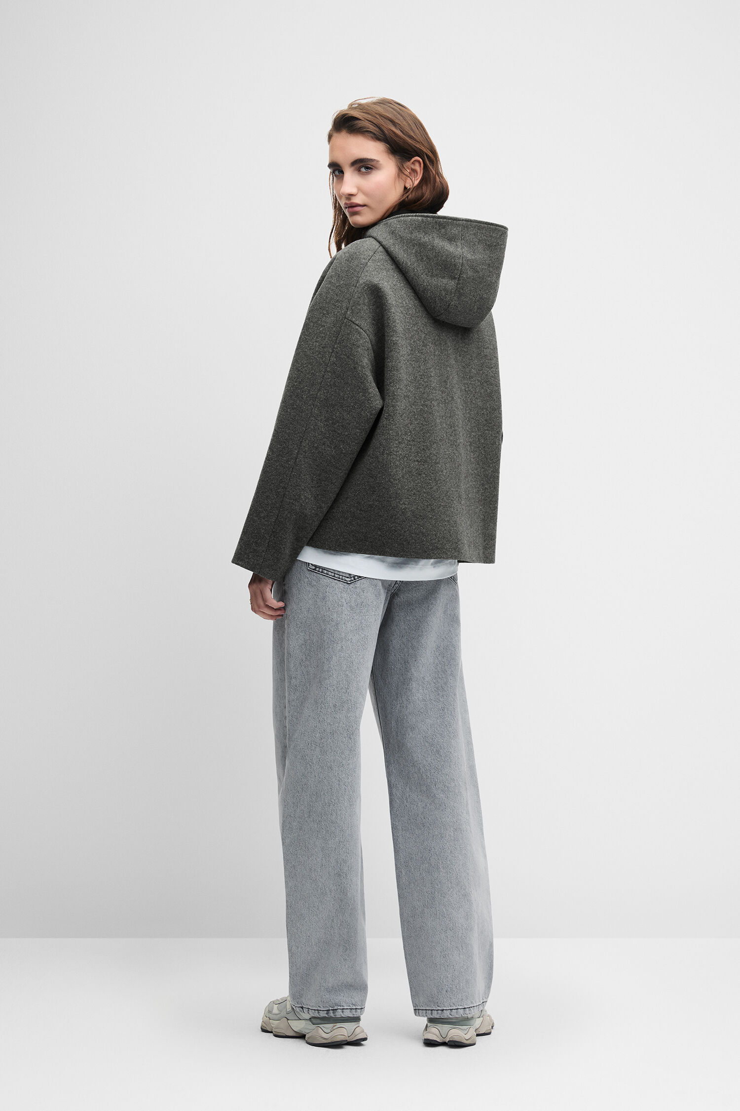 Hoodie, Wollmantel, Hooded jacket, Grauer Mantel, Oversize