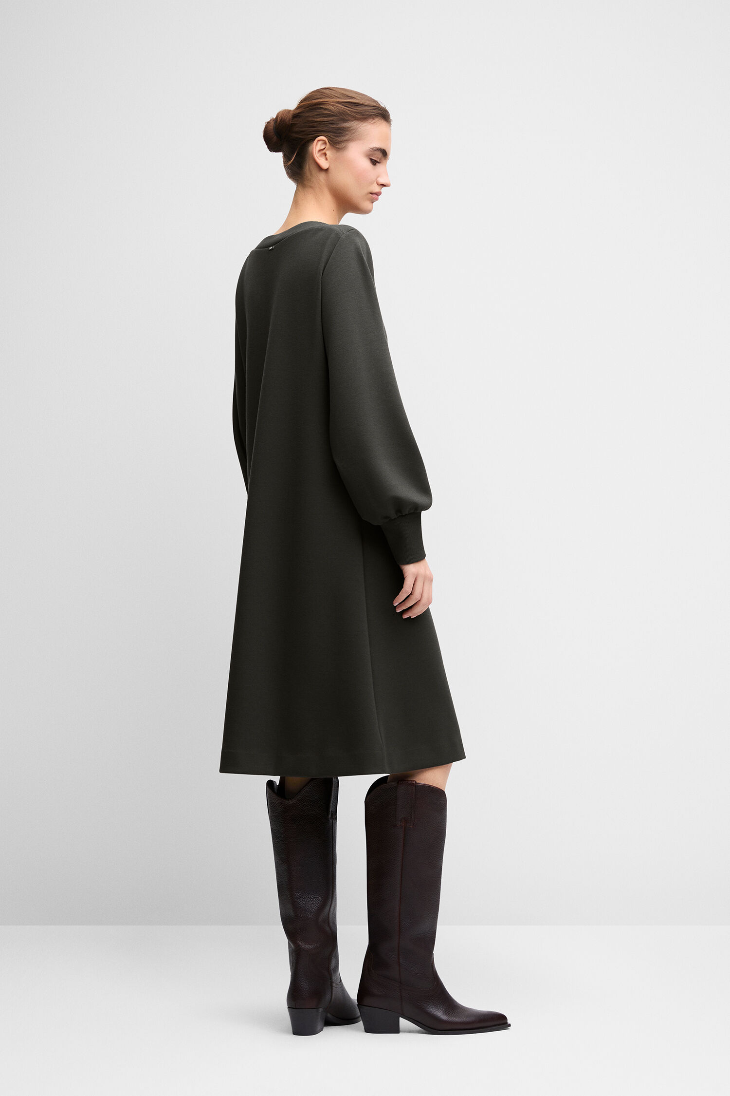 Mantel, Midi-Länge, Dunkelgrau, Ballonärmel, Stiefel