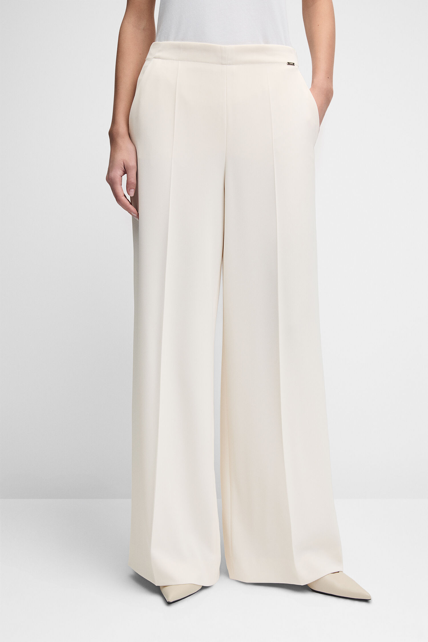 weite hose, creme farbe, breite bein, front pleat, schlitzlos?