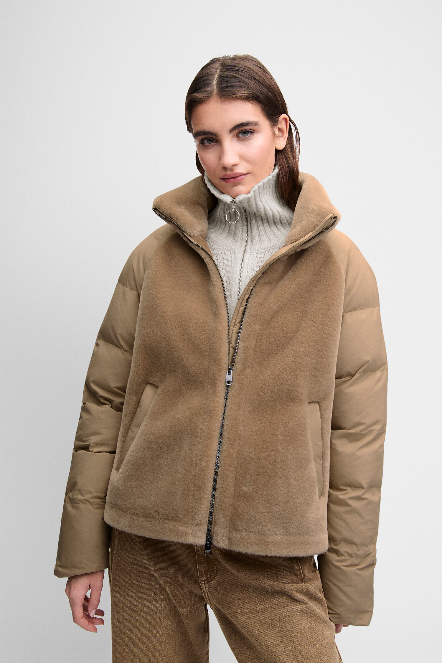 Pufferjacke, Beige, Reißverschluss, Halskragen, Weste