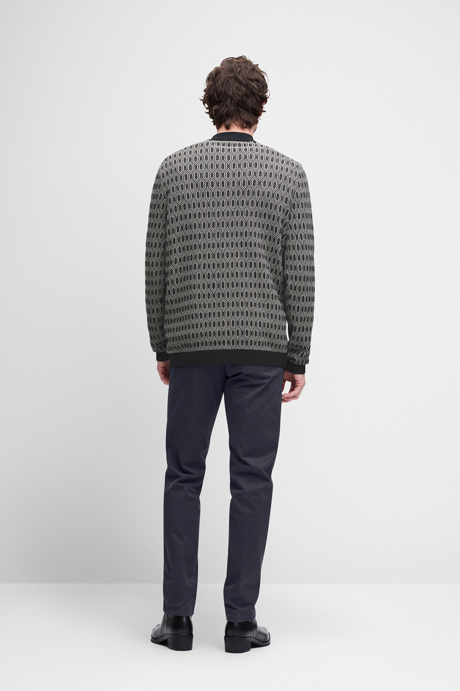 Cardigan, geometrisches Muster, Strickjacke, Grau, lange Ärmel
