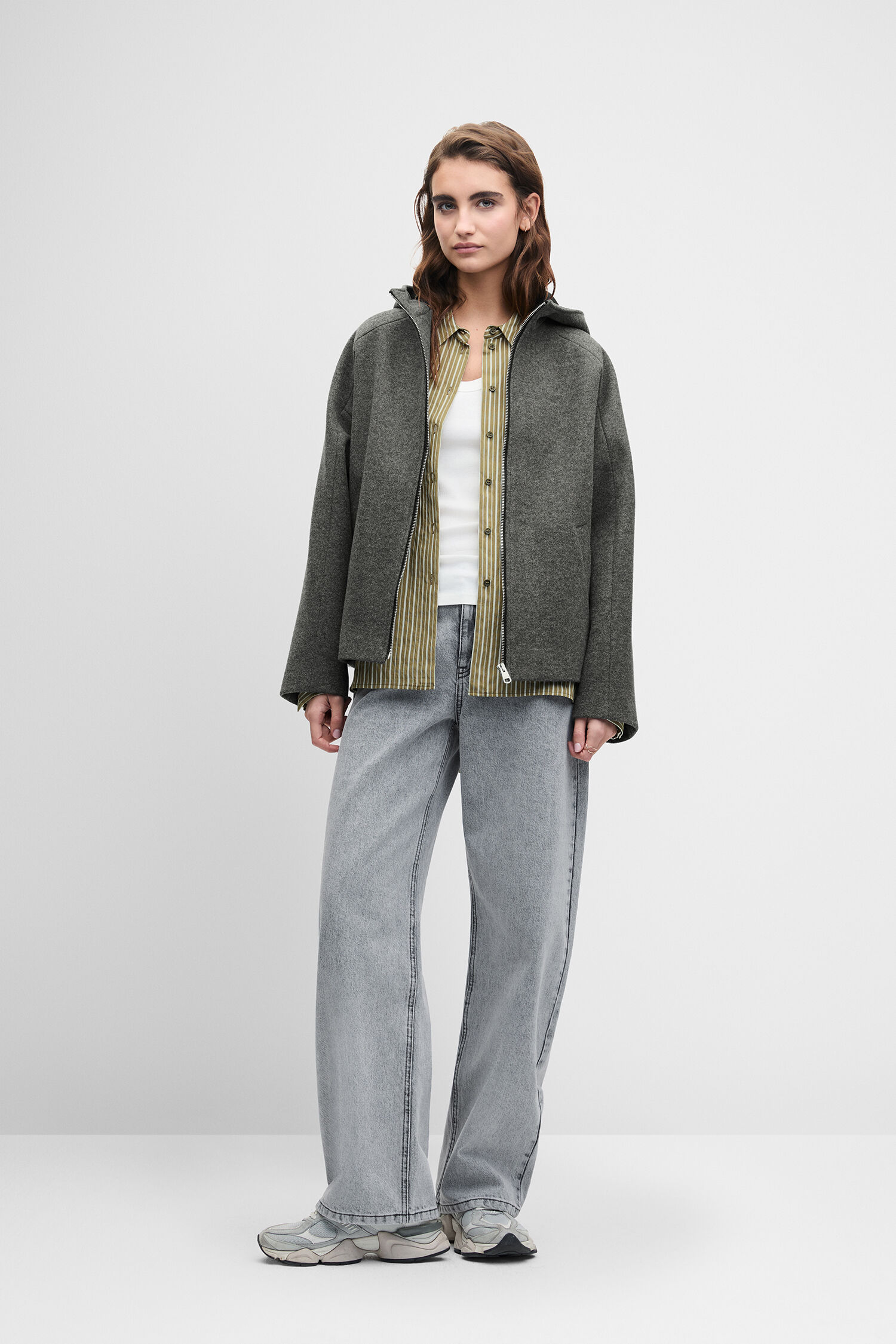 grau jacke, Reißverschluss, Fleece, Kapuze, oversize