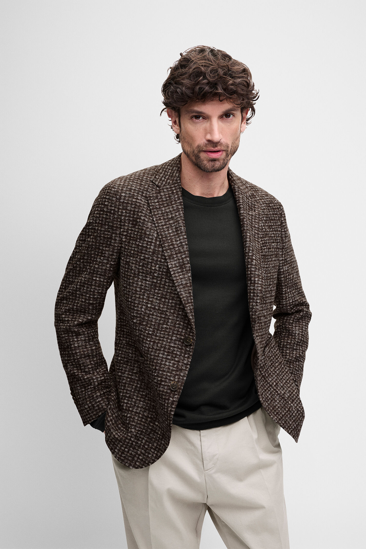 Blazer, Hemd, Muster, Braun, Chino