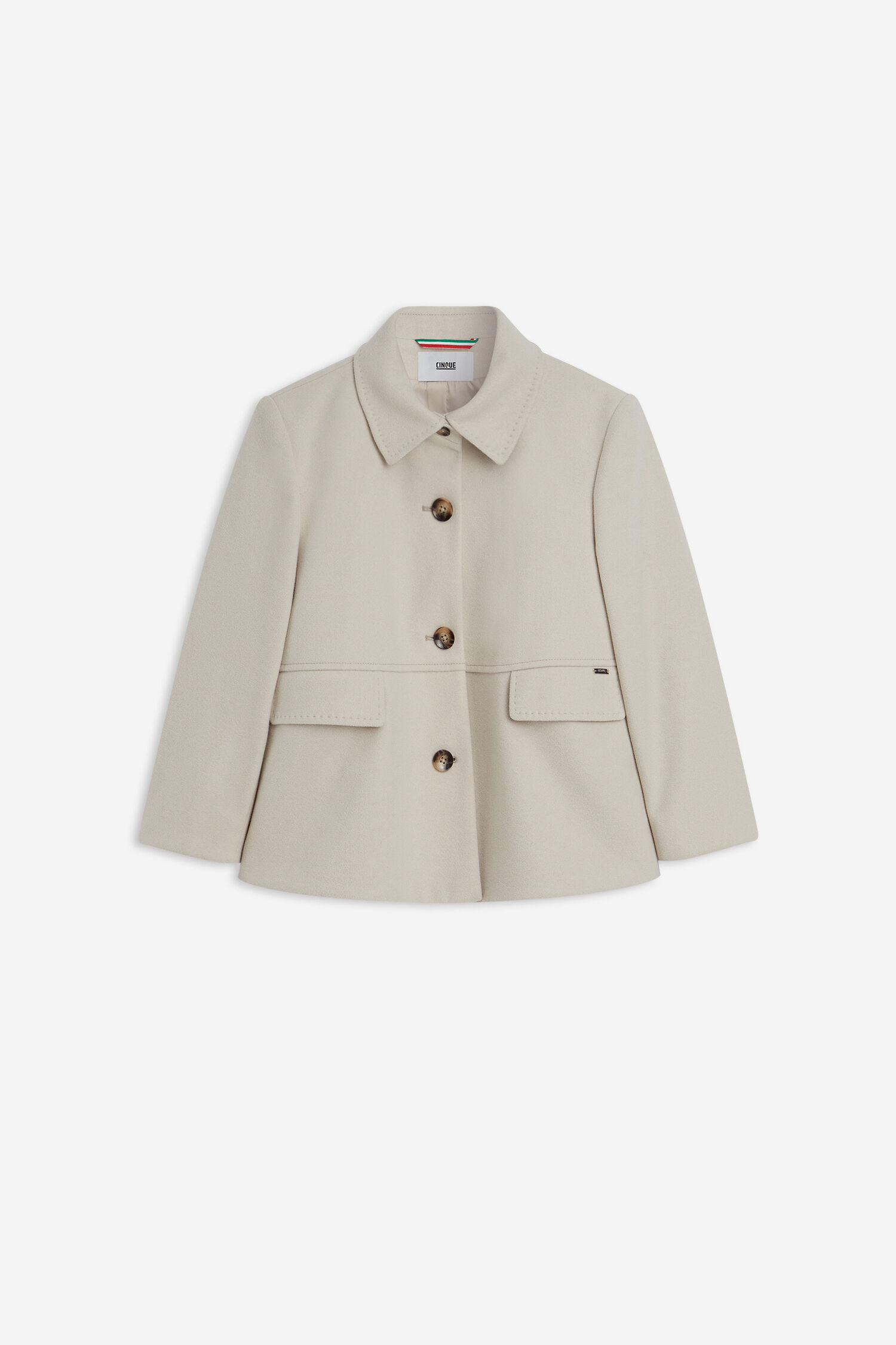 Mantel, Beige, Knöpfe, Pattentaschen, Kurzer Schnitt