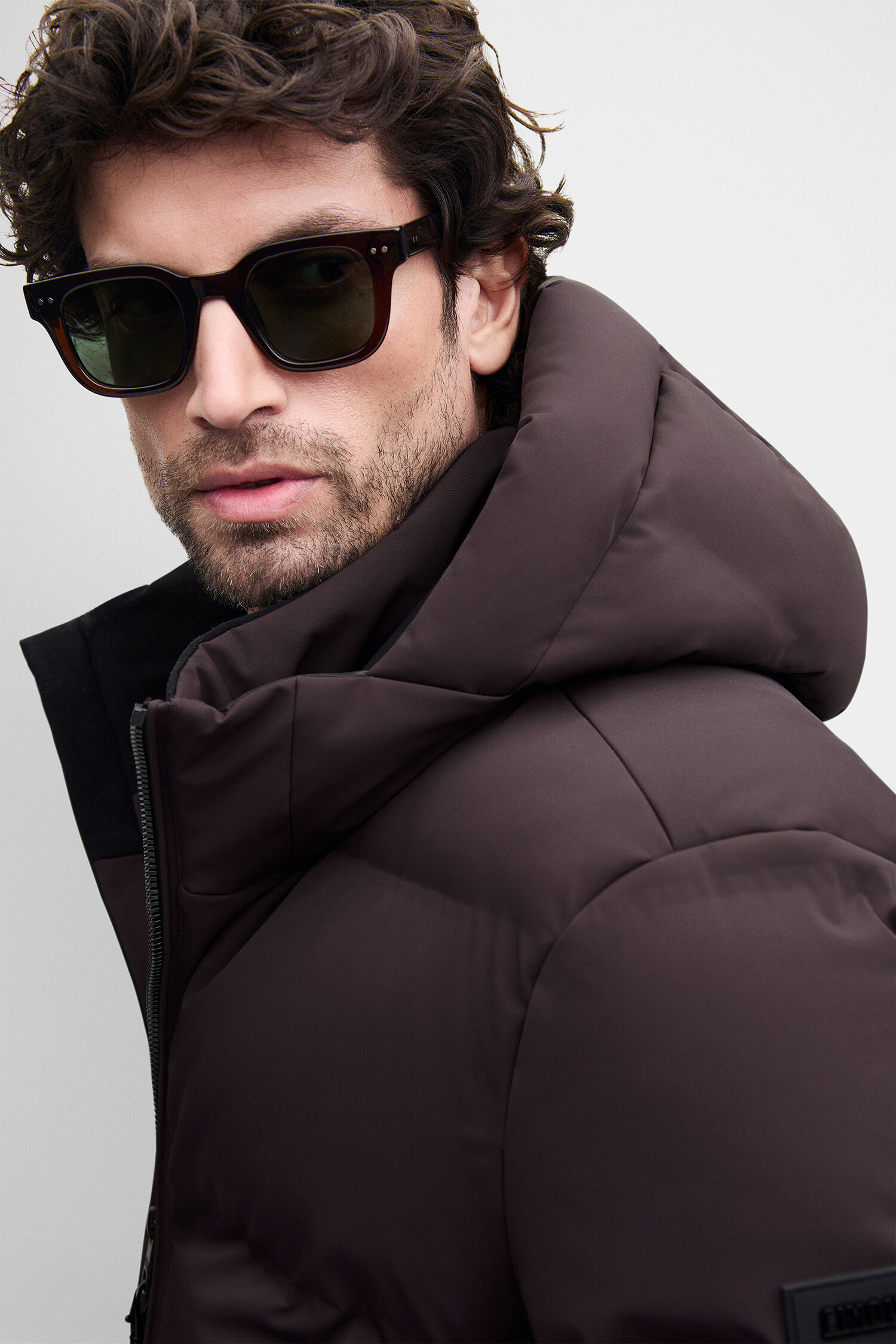 Puffer Jacket, Hooded, Dunkelbraun, Wintermantel, Reißverschluss