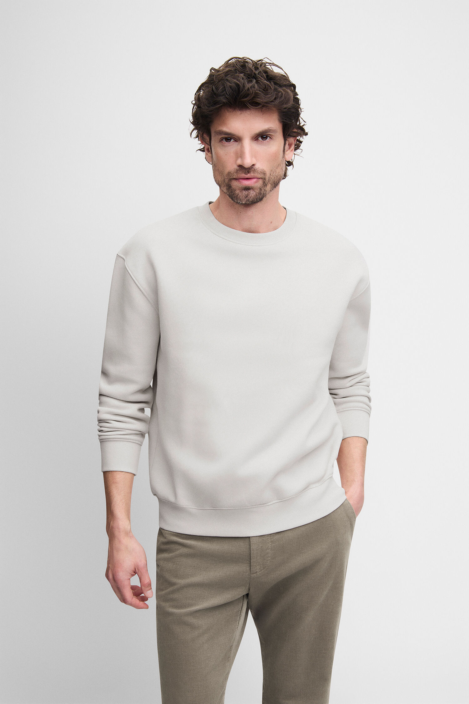 Sweatshirt, Kragenlos?, Langarmshirt, Beige, Casual