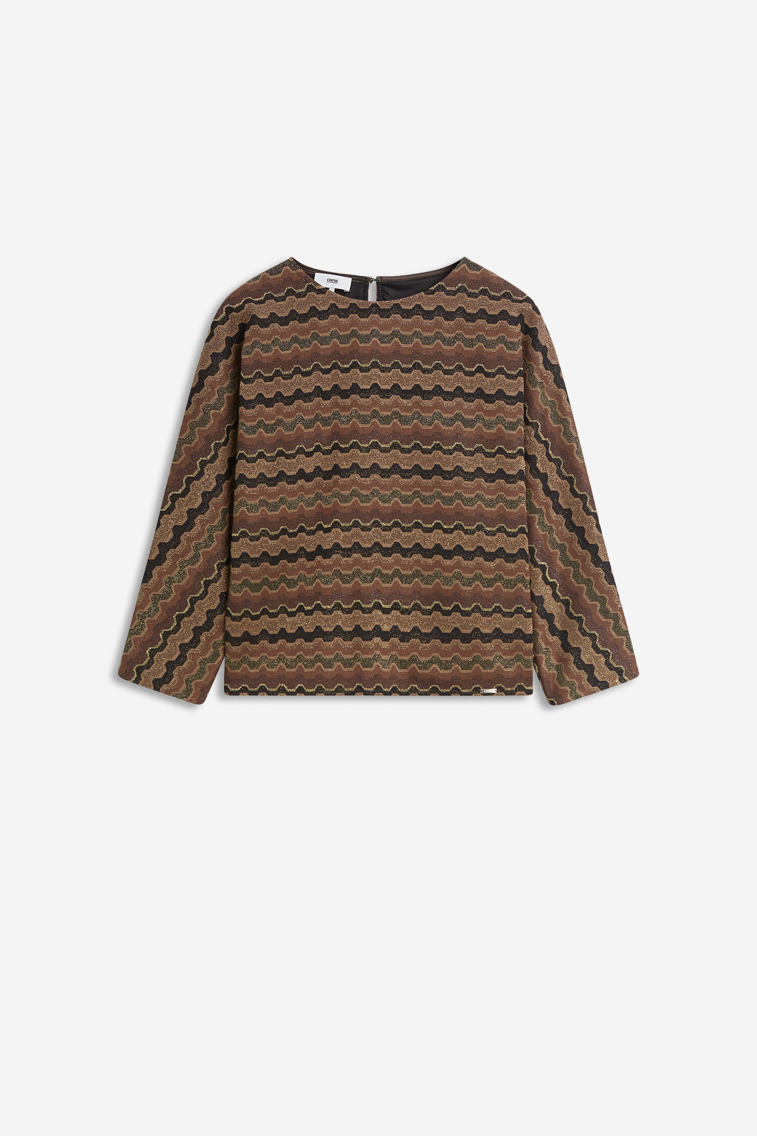 Wolkenmuster, Rautenstruktur, Jacquard, Bronzebraun, Langarmshirt