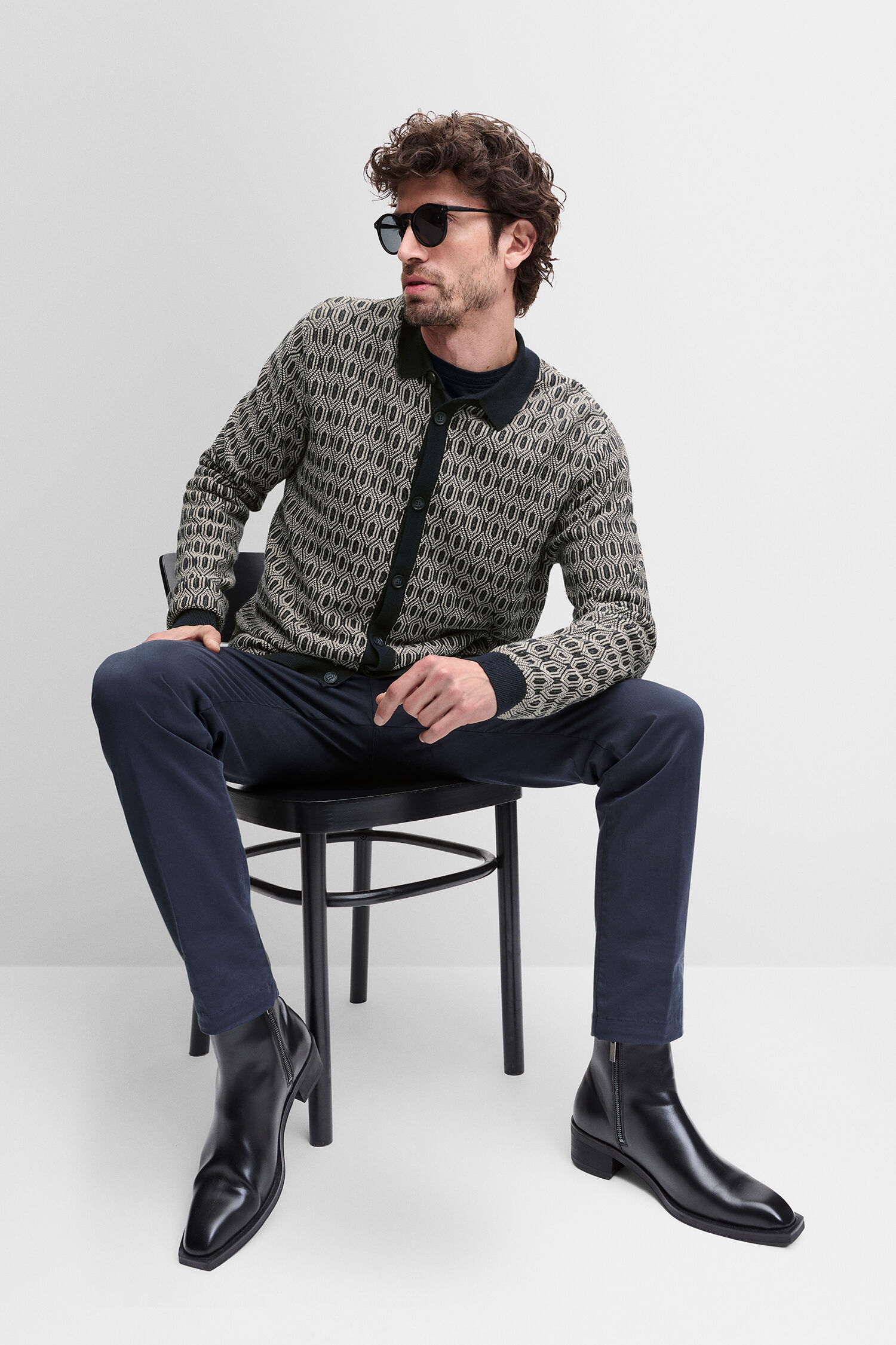 Herrenjacke, Mustermuster, Button-Down, Kragenpullover, Schnürstiefel