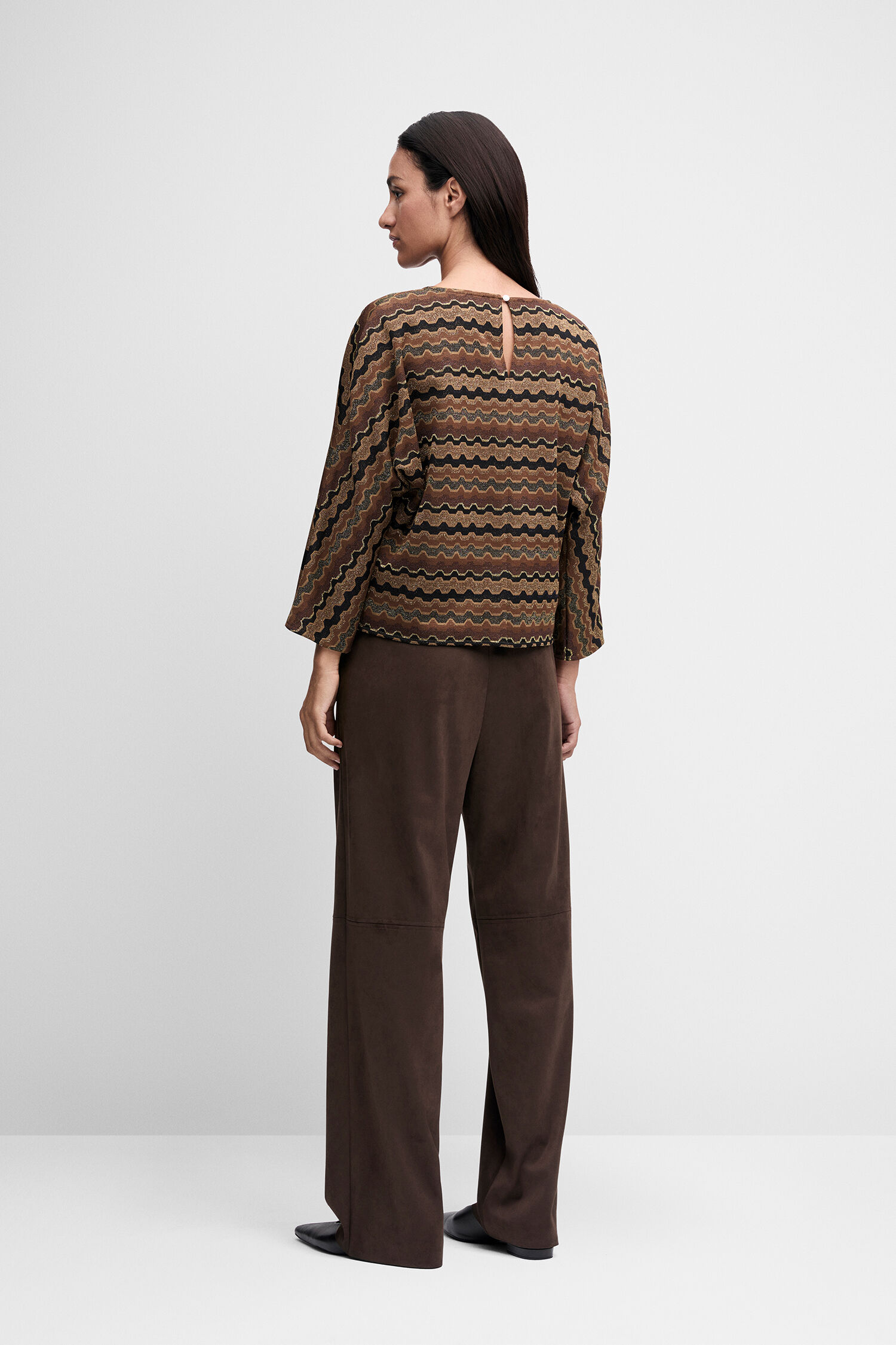 Bluse, Rautenmuster, 3/4-Ärmel, Kratze Muster, Bronzebraun