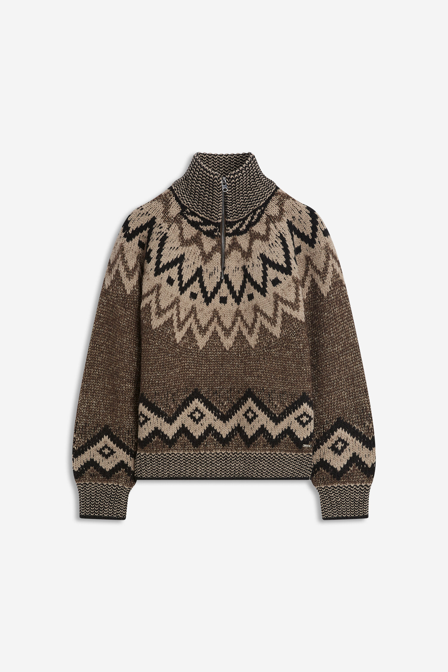 Pullover, Strickpullover, Zopfmuster, Reißverschlusskragen, Gestrickte Muster
