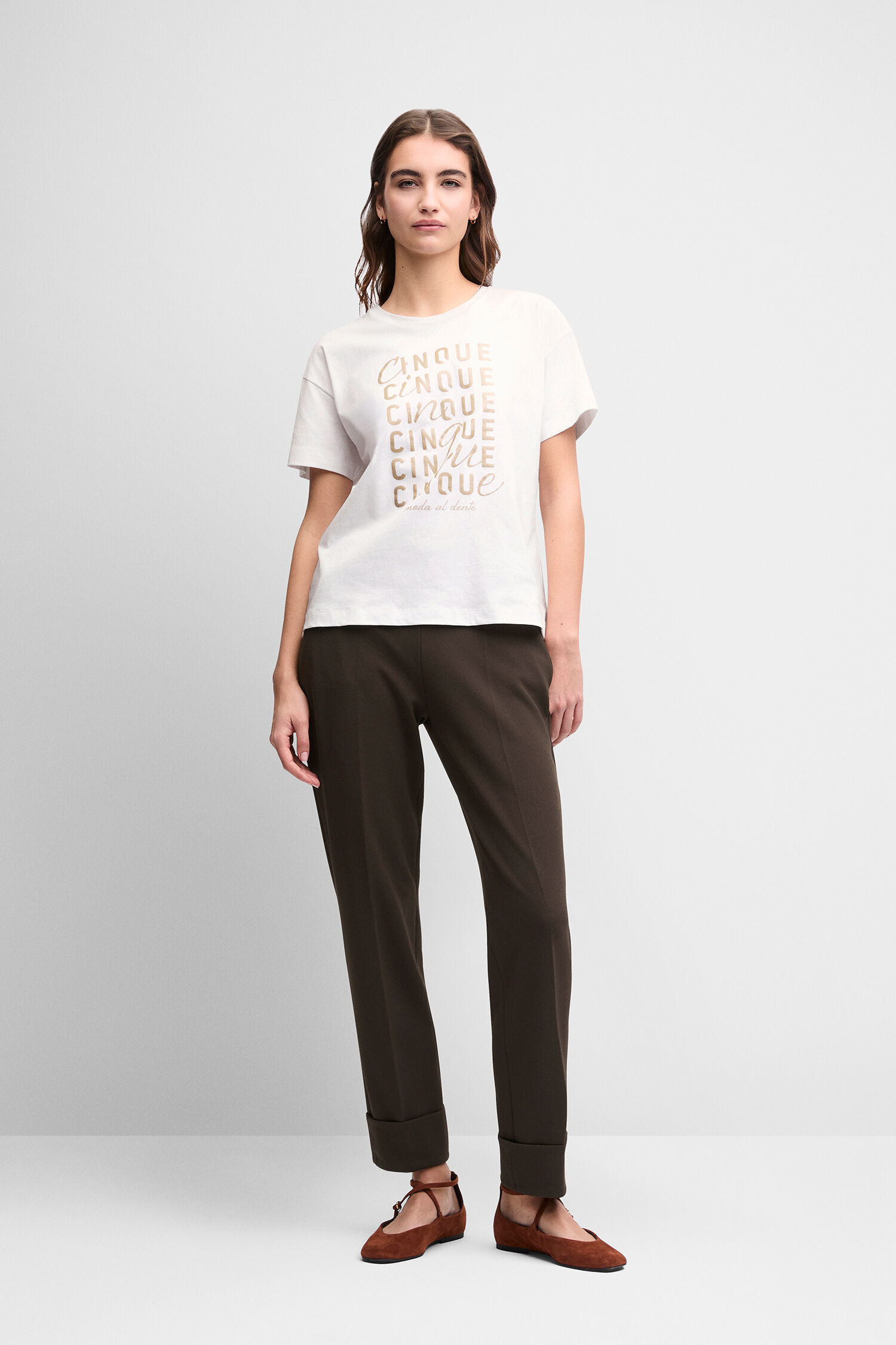 T-Shirt, Weiß, Kurzarm, Statement-Print, Leinen?