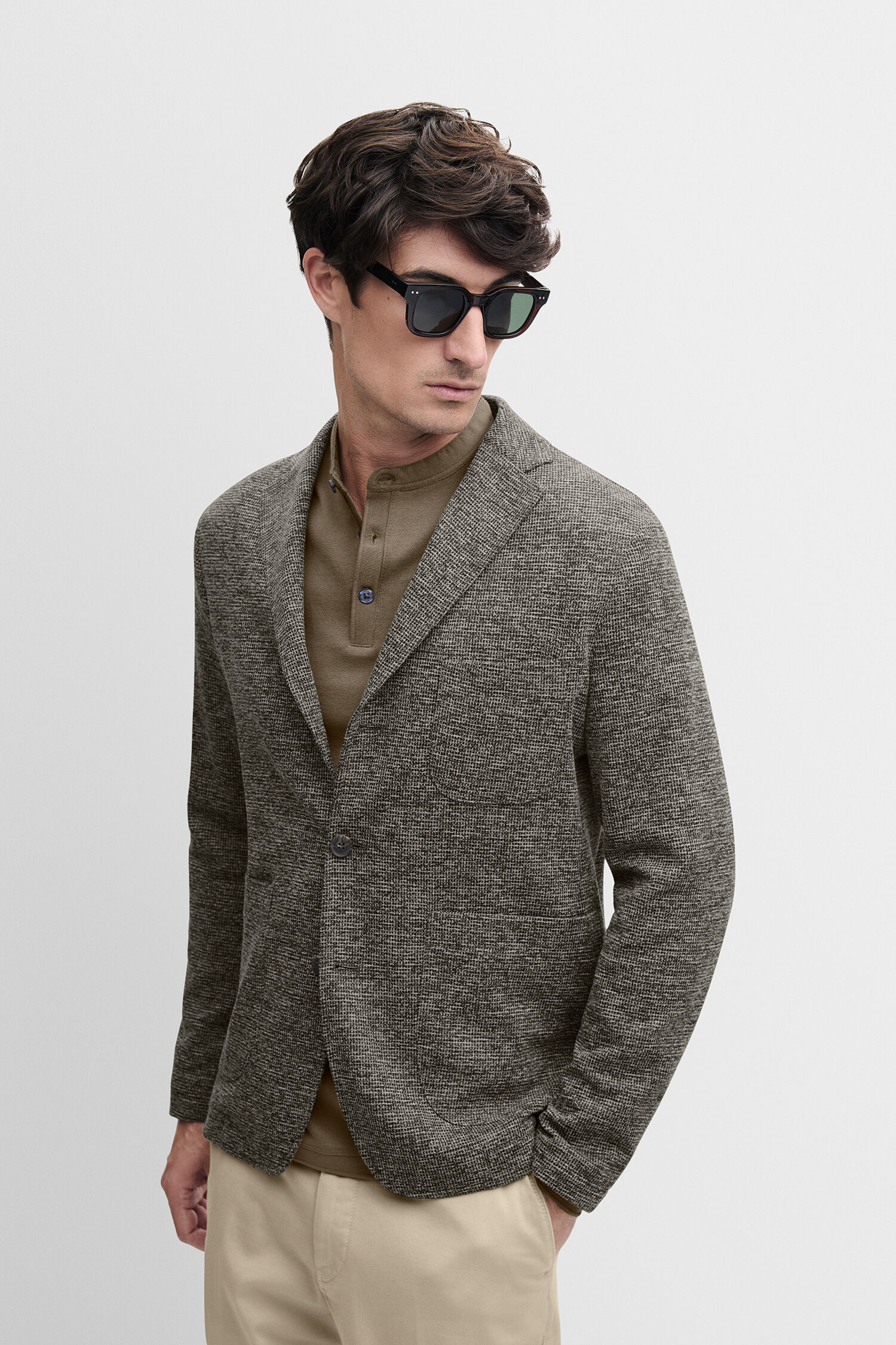 Blazer, Knit blazer, Herrenjacke, Gewebe Muster, Graubraun