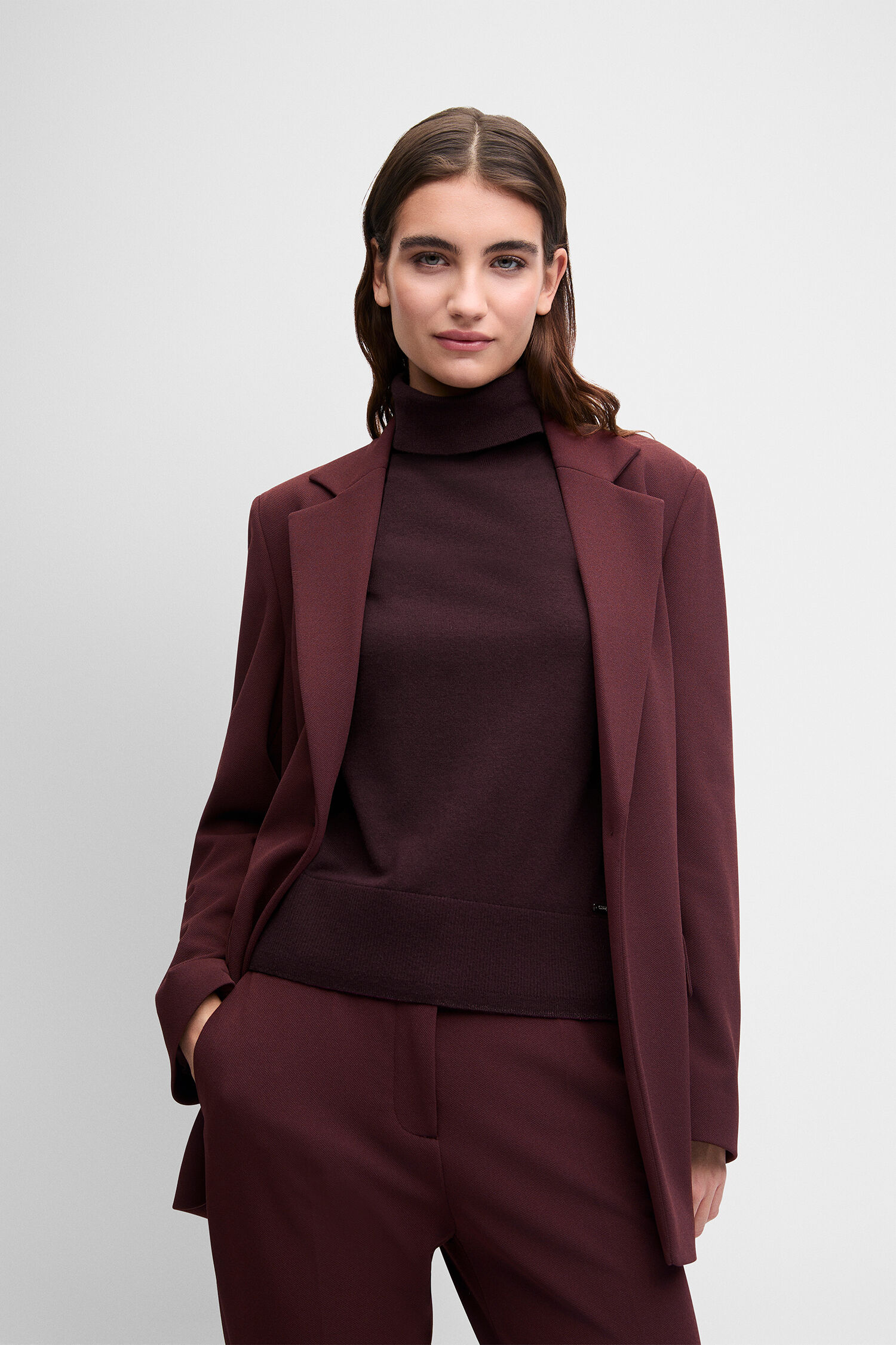 blazer, maroon, Anzug, Rollkragenpullover, Hose