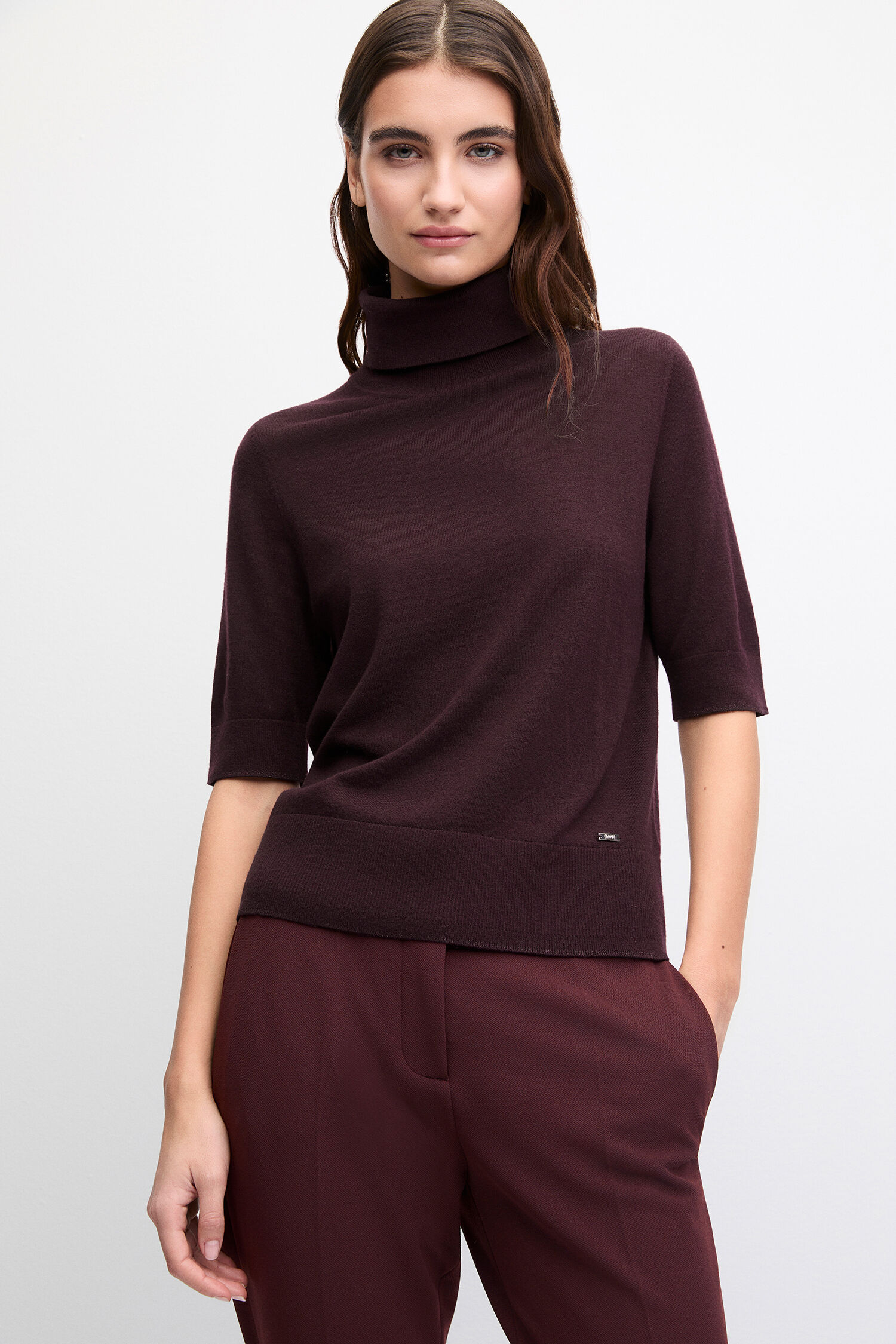 turtleneck, Knit, Burgundy, Kurzarm, lockere_passform