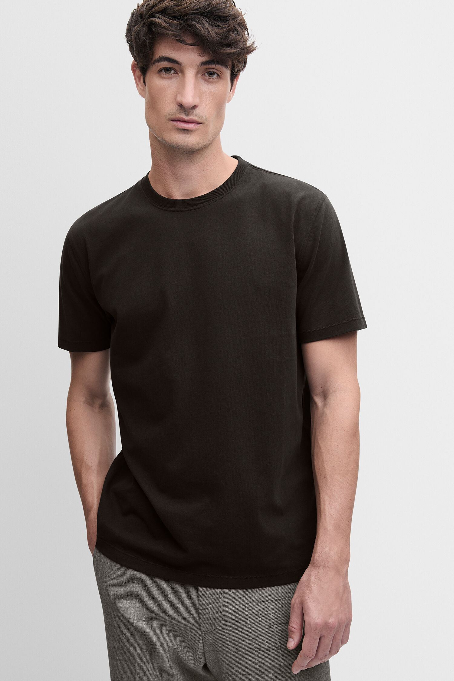 T-Shirt, Kurzarm, Schwarz, Rundhals, Baumwolle