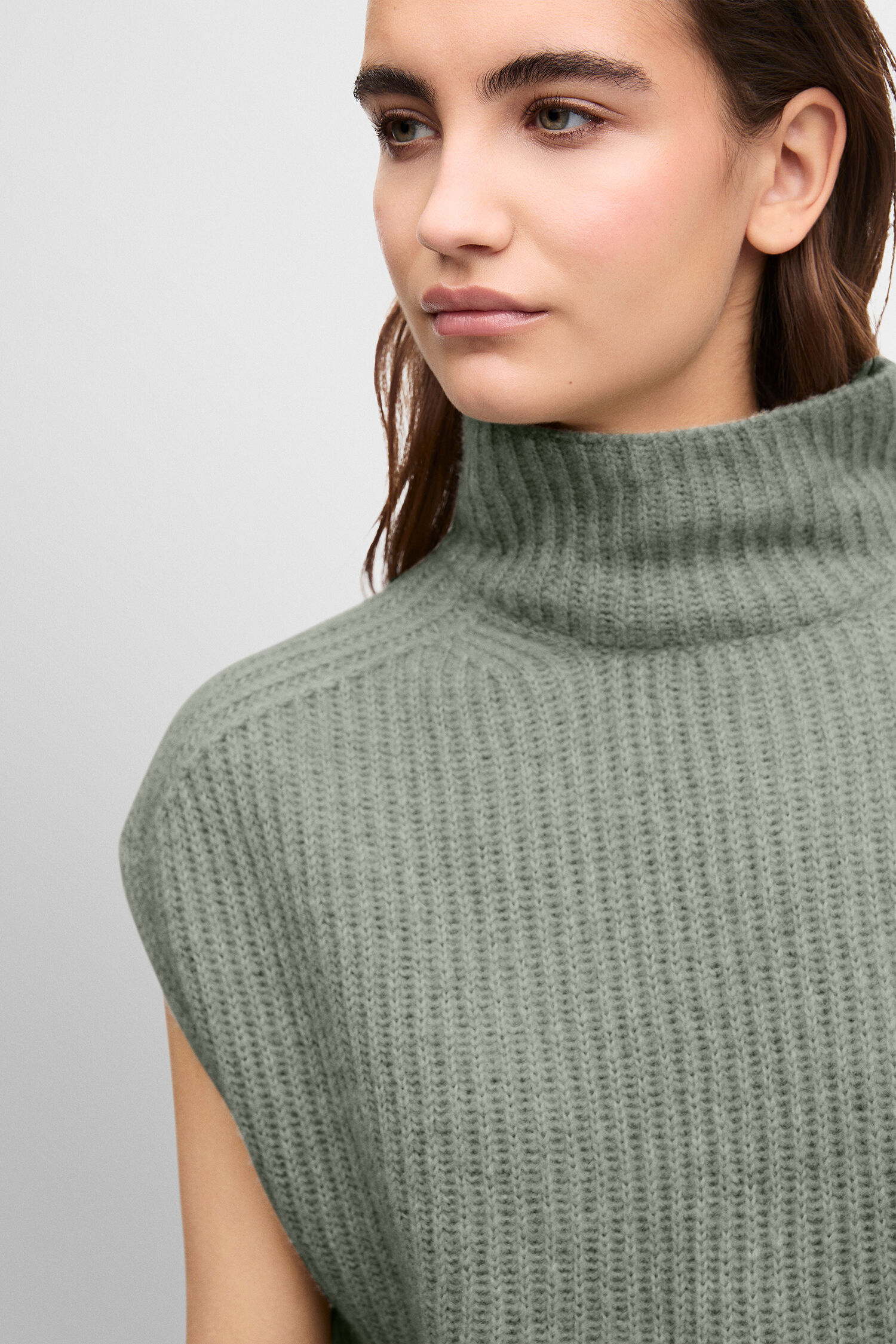 Poncho, Rollkragen, Strickware, Oversized, Graugrün
