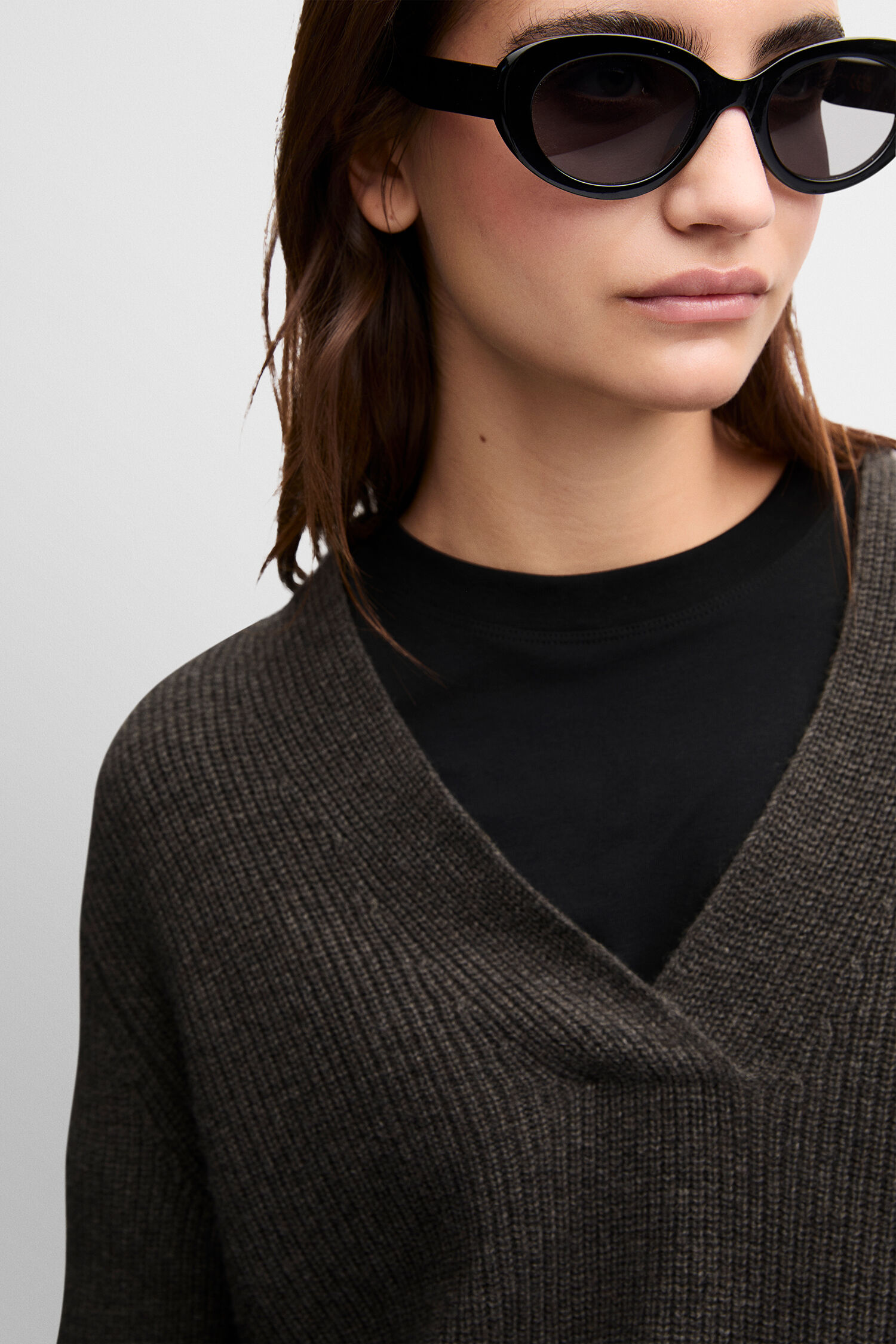 V-Pullover, Wollpullover, Oversized, V-Ausschnitt, Mantelbraun