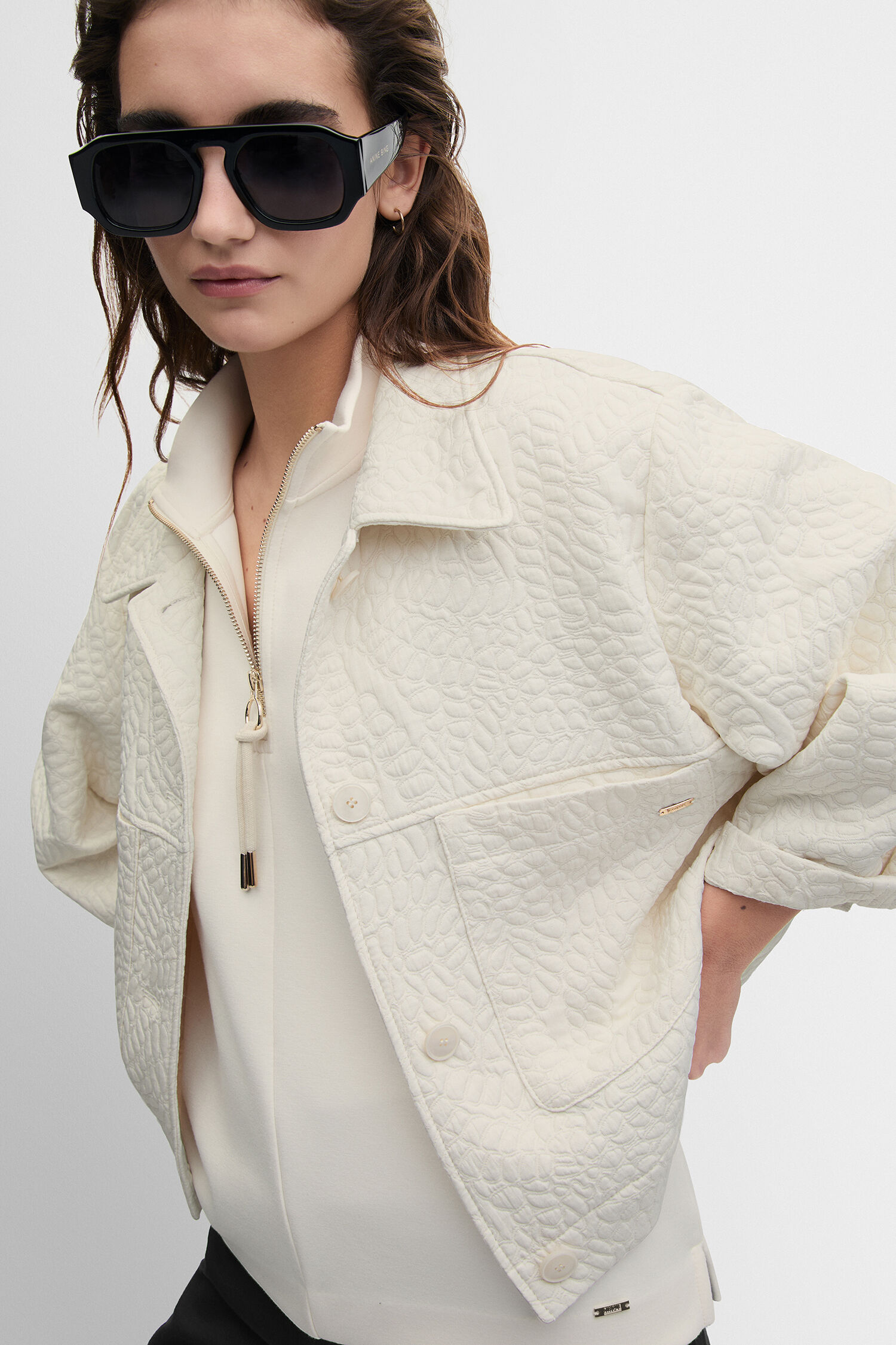 jacke, crepe, textured, croco-embossed, off-white