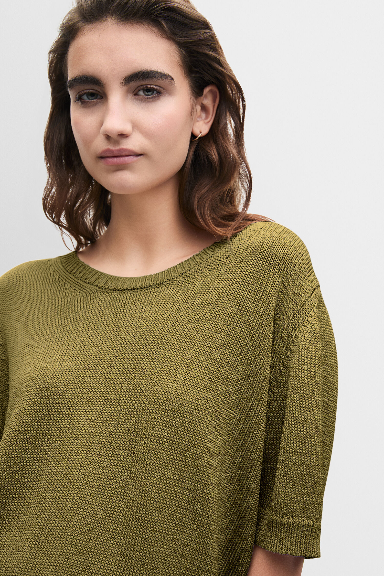 Knitztop, Olive, Kurzarm, Rundhalsausschnitt, Weiches Material