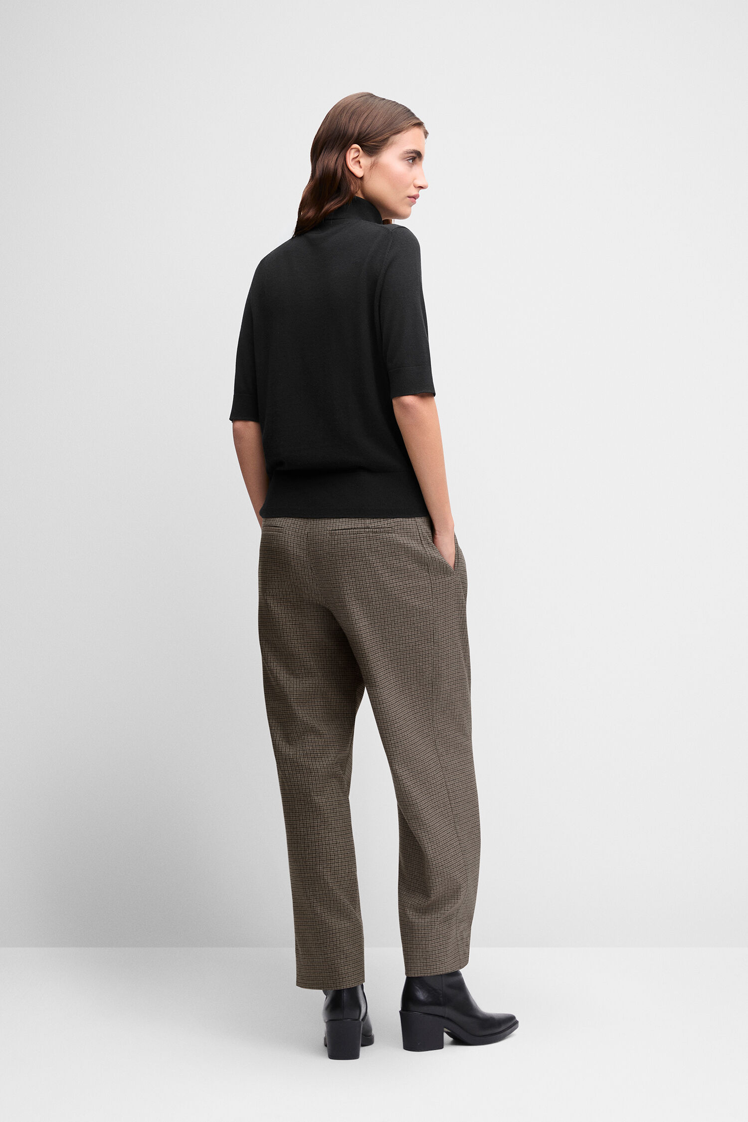 Top, T-Shirt, Kurzarmlage, Schwarz, Hose, Gepunktet/Checkered, Hosen, Lockere Passform, Mittelhohe Taille, Stiefeletten