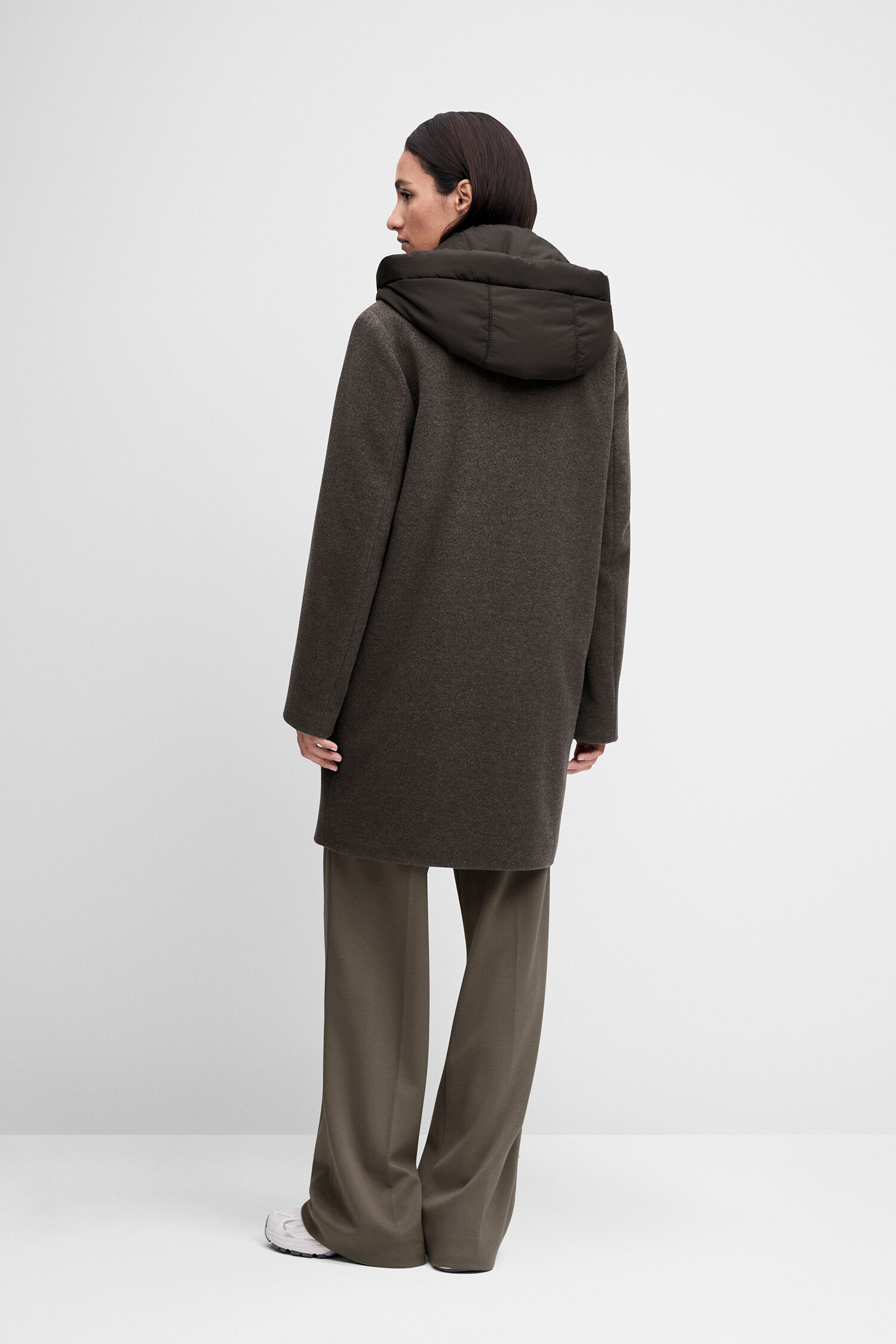 Mantel, Wolle, Hoodie, Dunkelgrau, Oversized