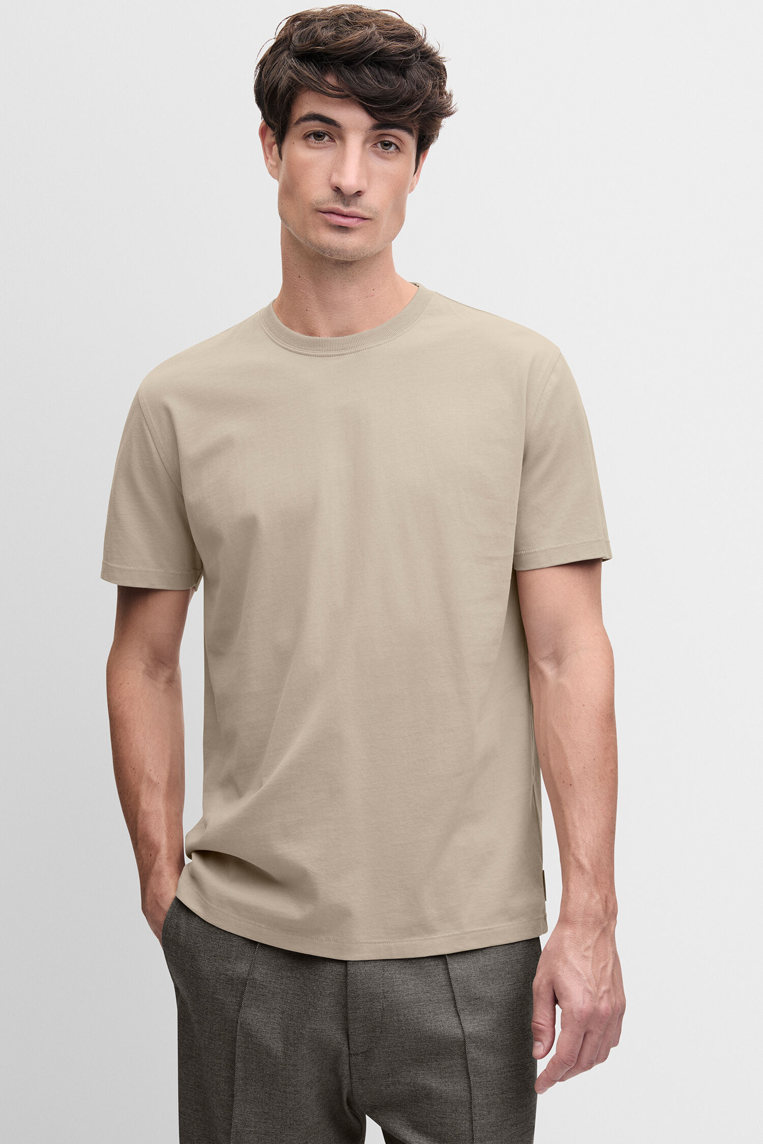 T-Shirt, Beige, Kurzarm, Rundhals, Unifarben