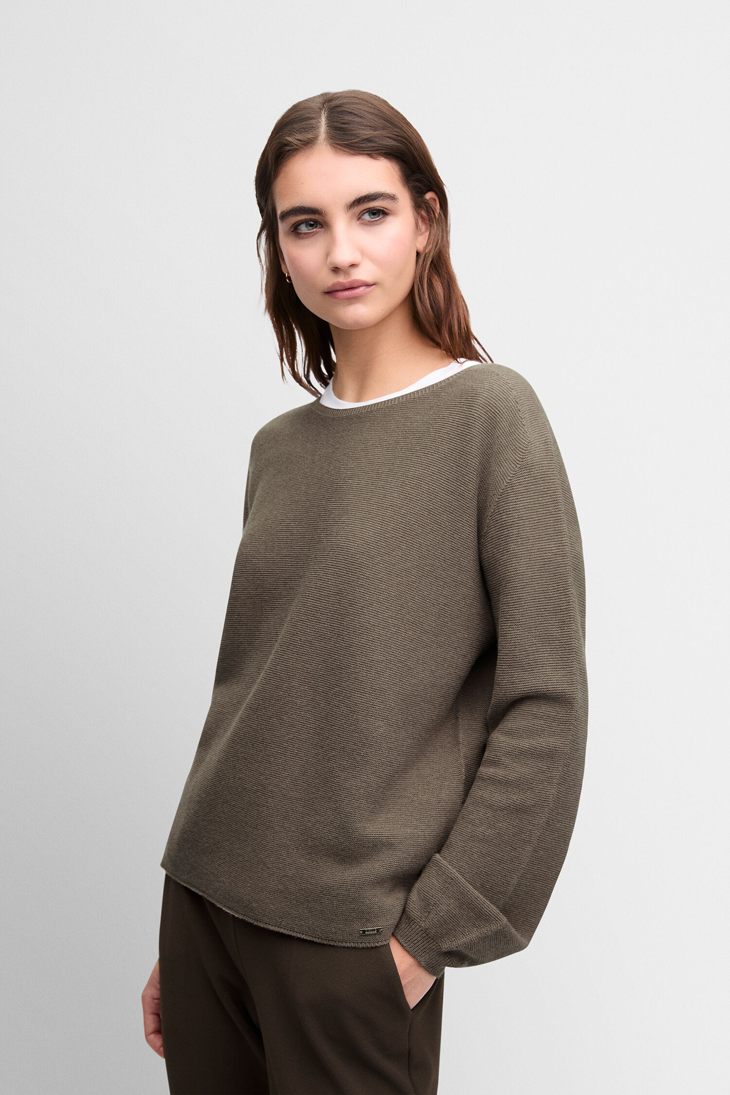 Pullover, Strickware, Langarm, Olivgrün, Rundhalsausschnitt