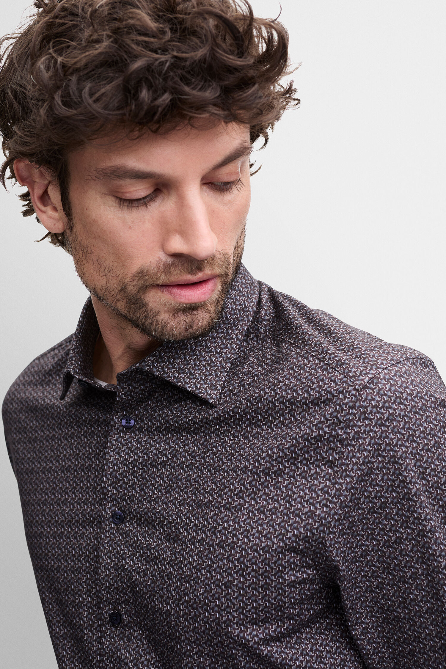 Button-Down, gemustertes Hemd, langarm, lila, Kragen
