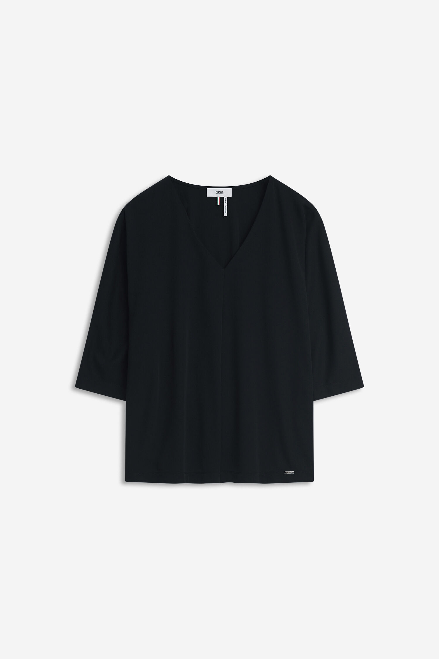 V-Ausschnitt, Schwarz, Bluse, Dreiviertel-Ärmel, Bluse