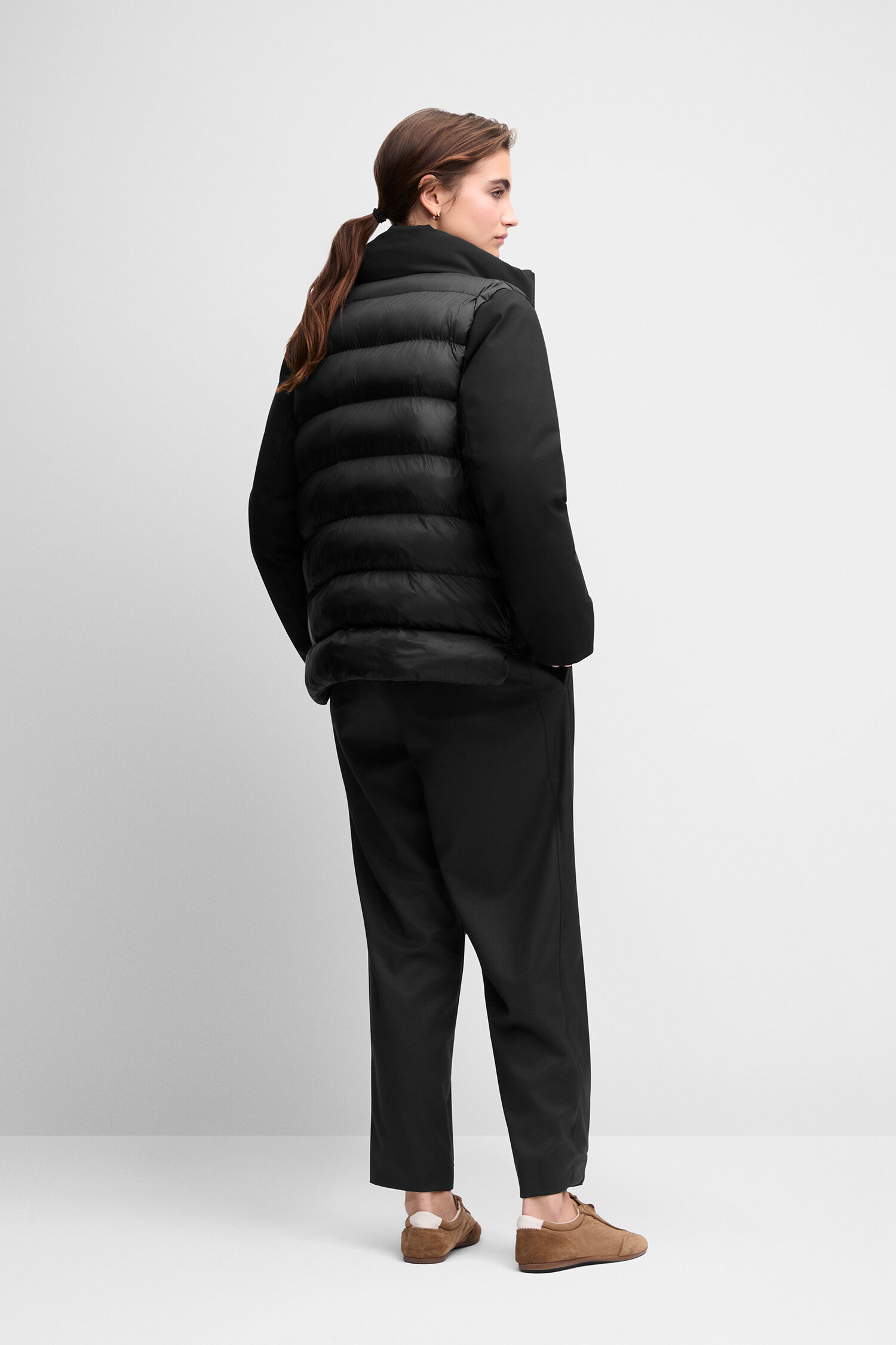 Pufferjacke, Daunenweste, schwarze Jacke, Lagen-Laarmouter, casual Pants