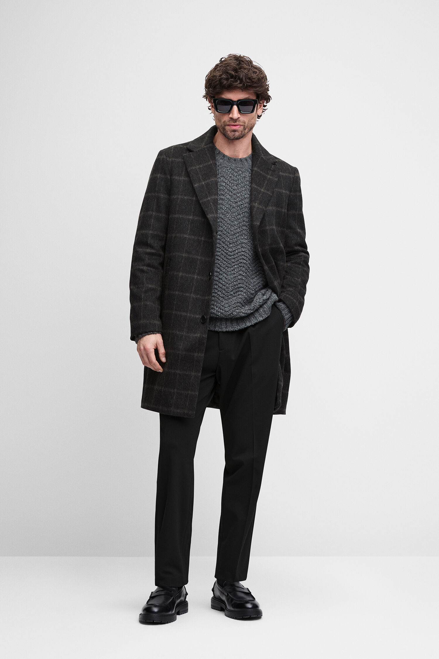 overcoat, checkered, dunkel, Wollmantel, Anzugshose