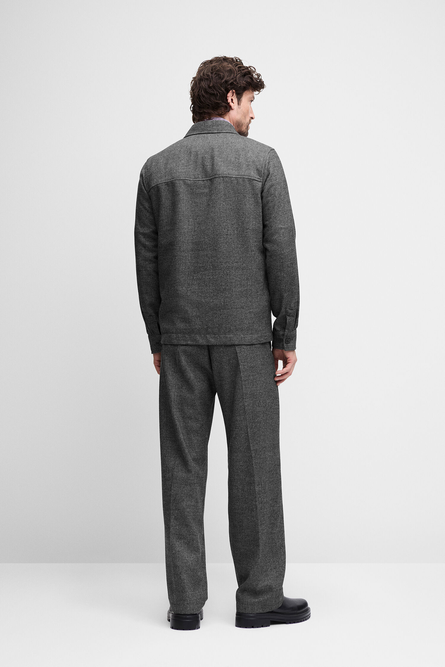 Hemdjacke, Hose, Anzug-Set, Wollstoff, Grau