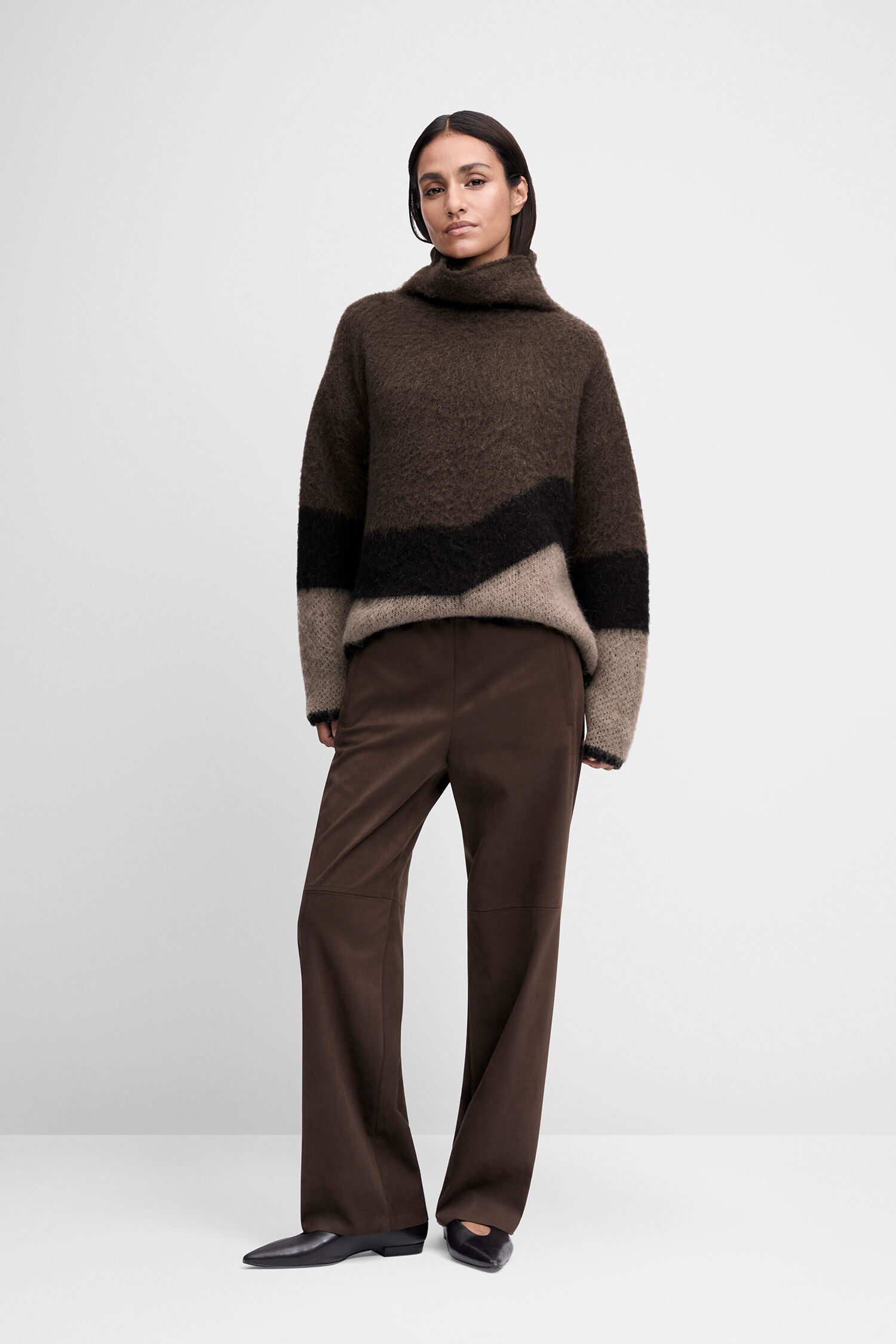 Strickpullover, Turtleneck, Mehrfarbig, Oversized, Wollpullover