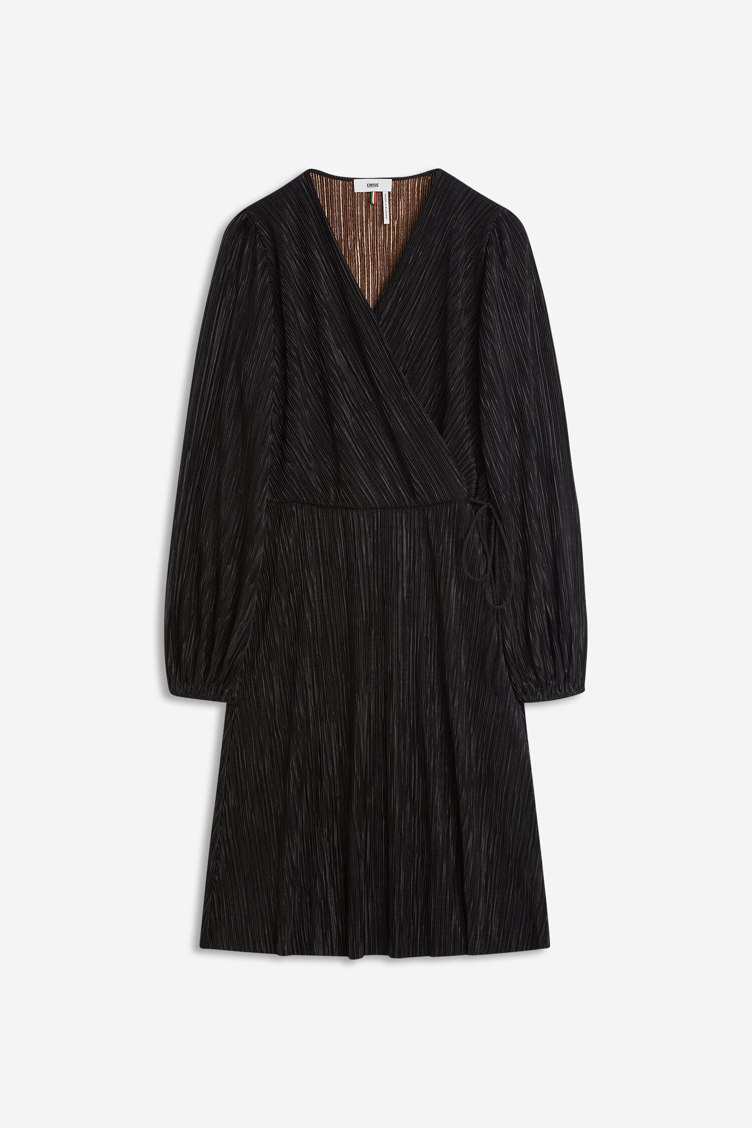 dress, wrap dress, black dress, long sleeves, pleated texture