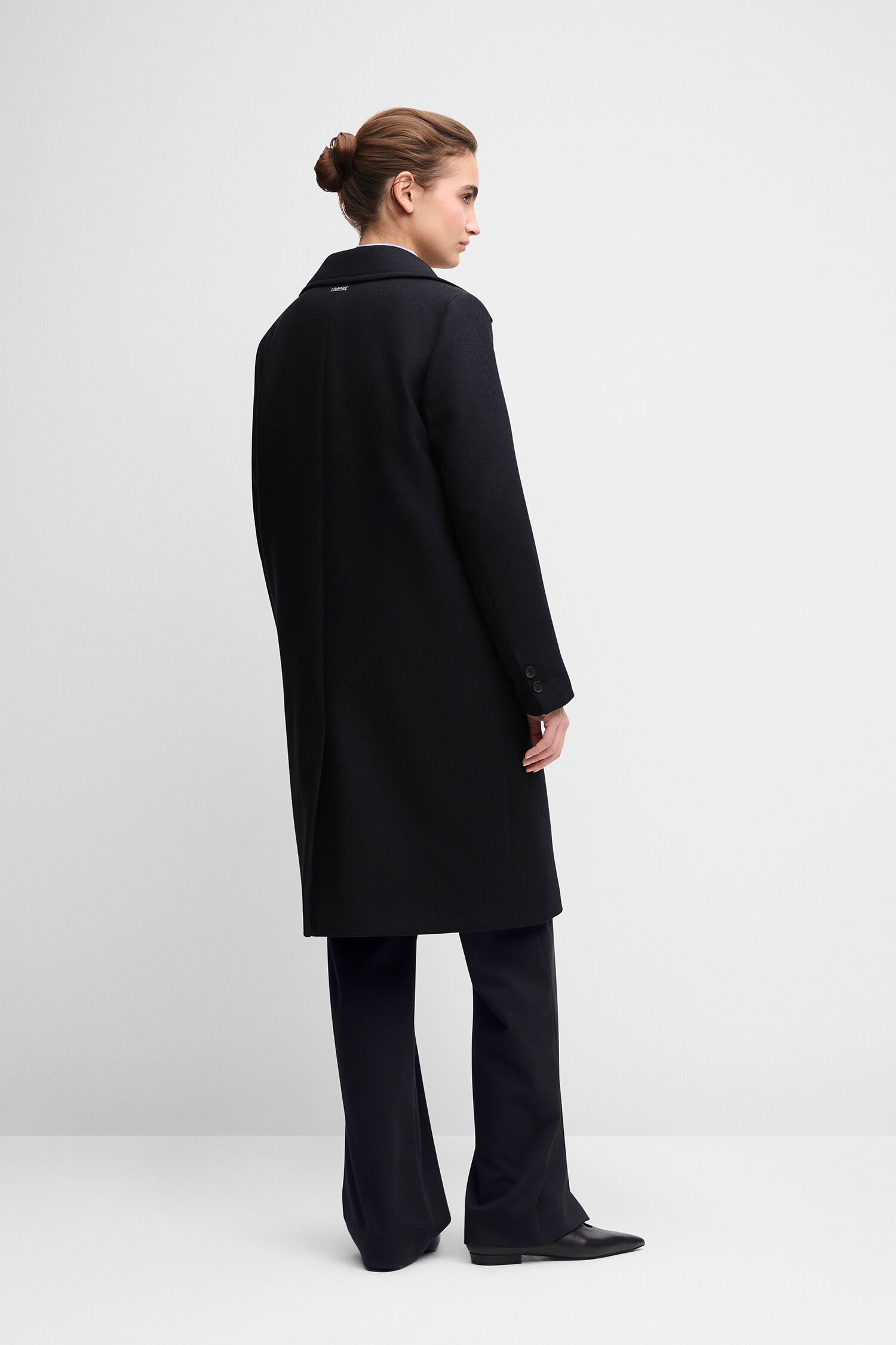 Mantel, Damen, schwarz, Knopfdetails, Knielang