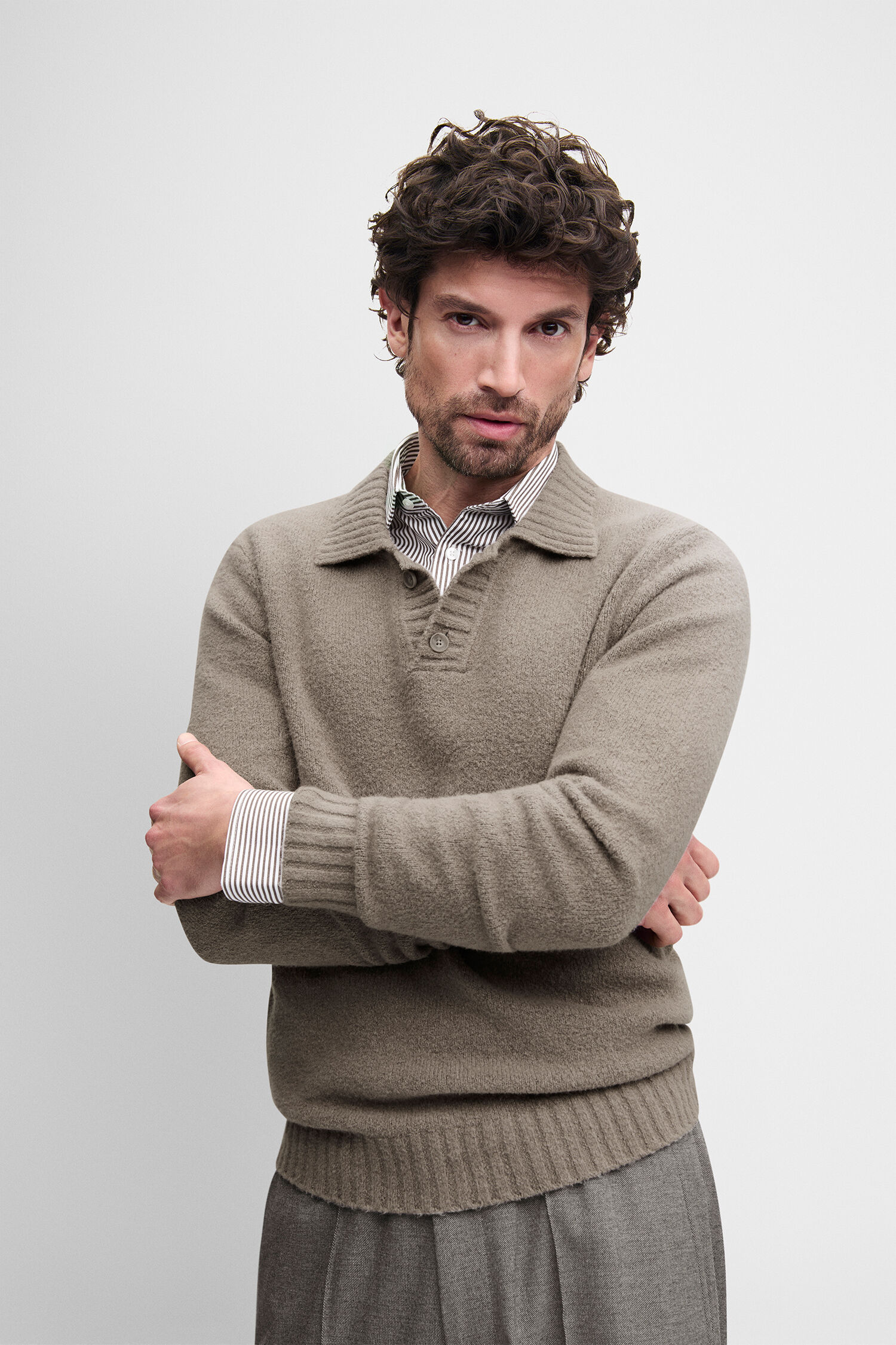 Pullover, Knitwear, Beige, Halskragen, Langarm