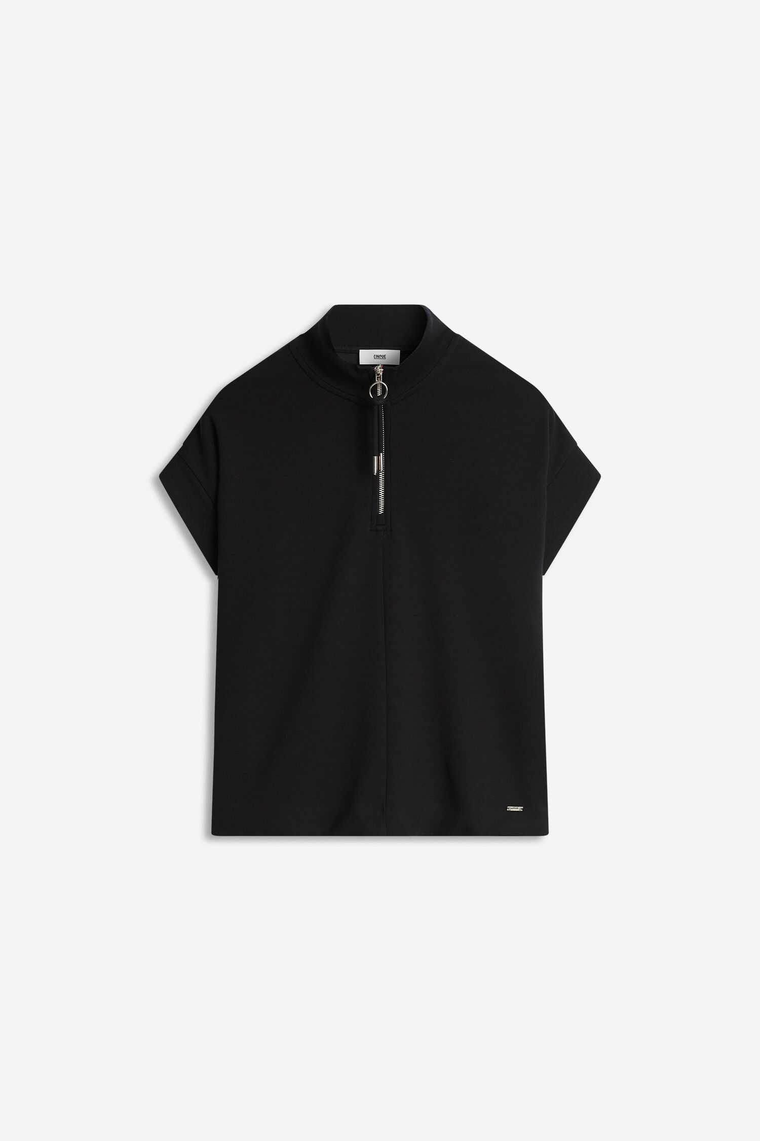 schwarz, T-Shirt, Halfzip, Reißverschluss, Kunststoffring