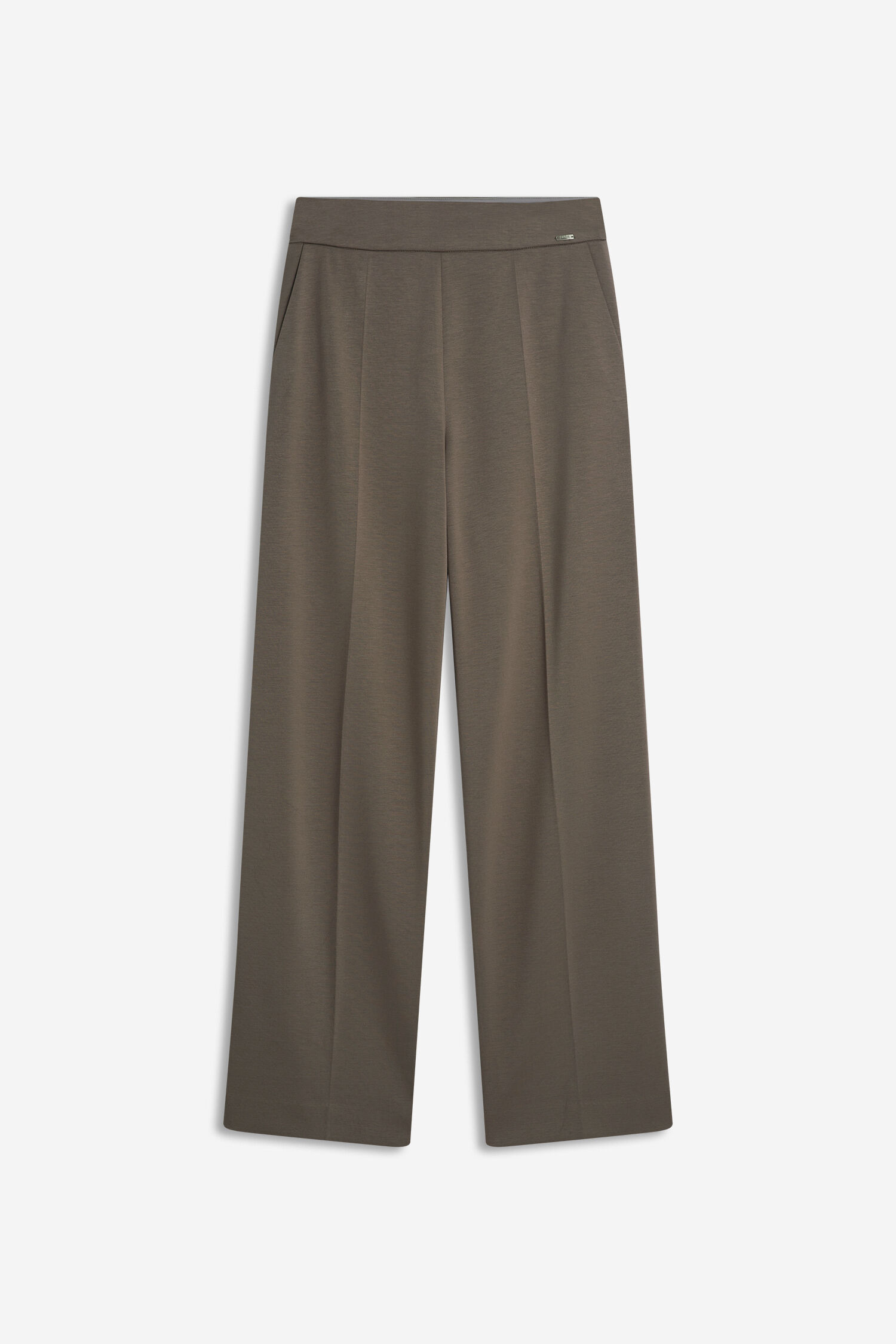 Hose, Palazzo, Beige-oliv, Stretch, Gürtellose Taille