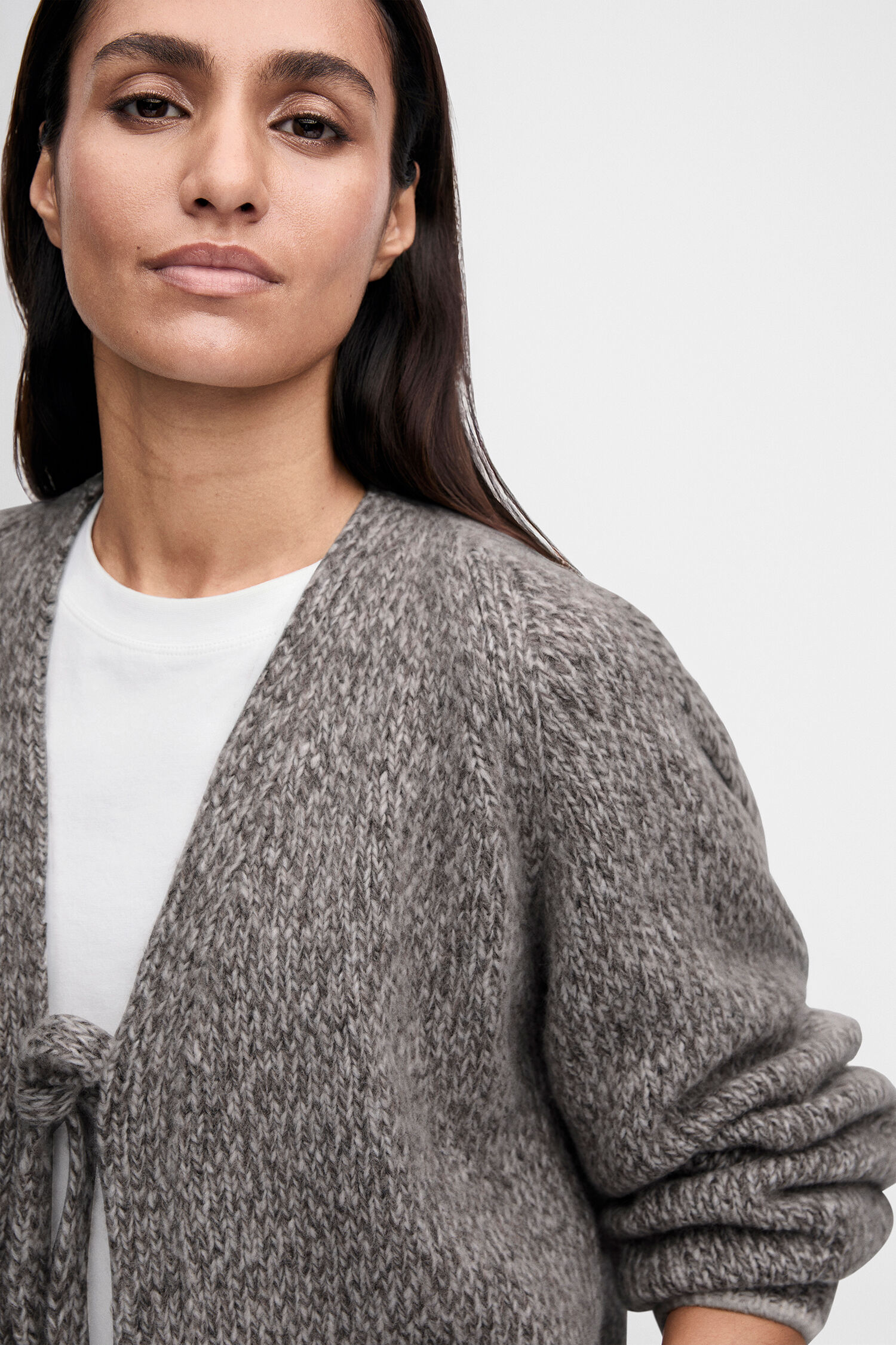 cardigan, Knit, Grau, Bindegürtel, langarm