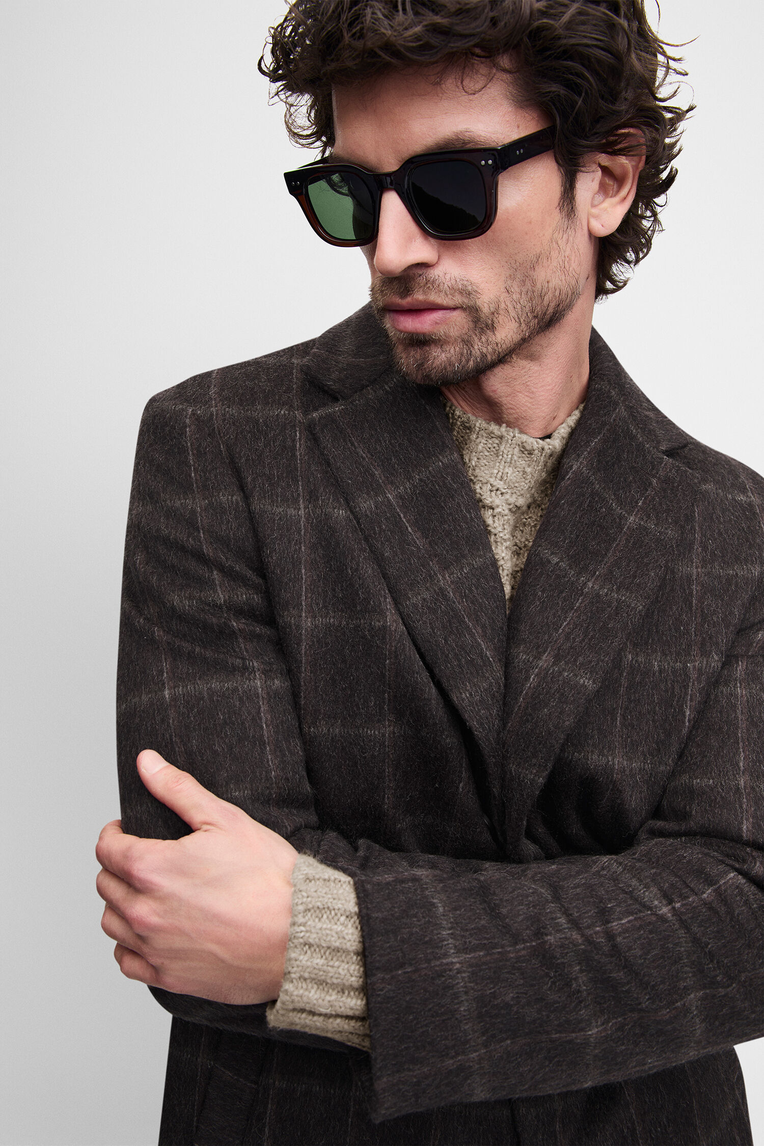 Mantel, Wollmantel, Karomuster, dunkelbraun, Overcoat