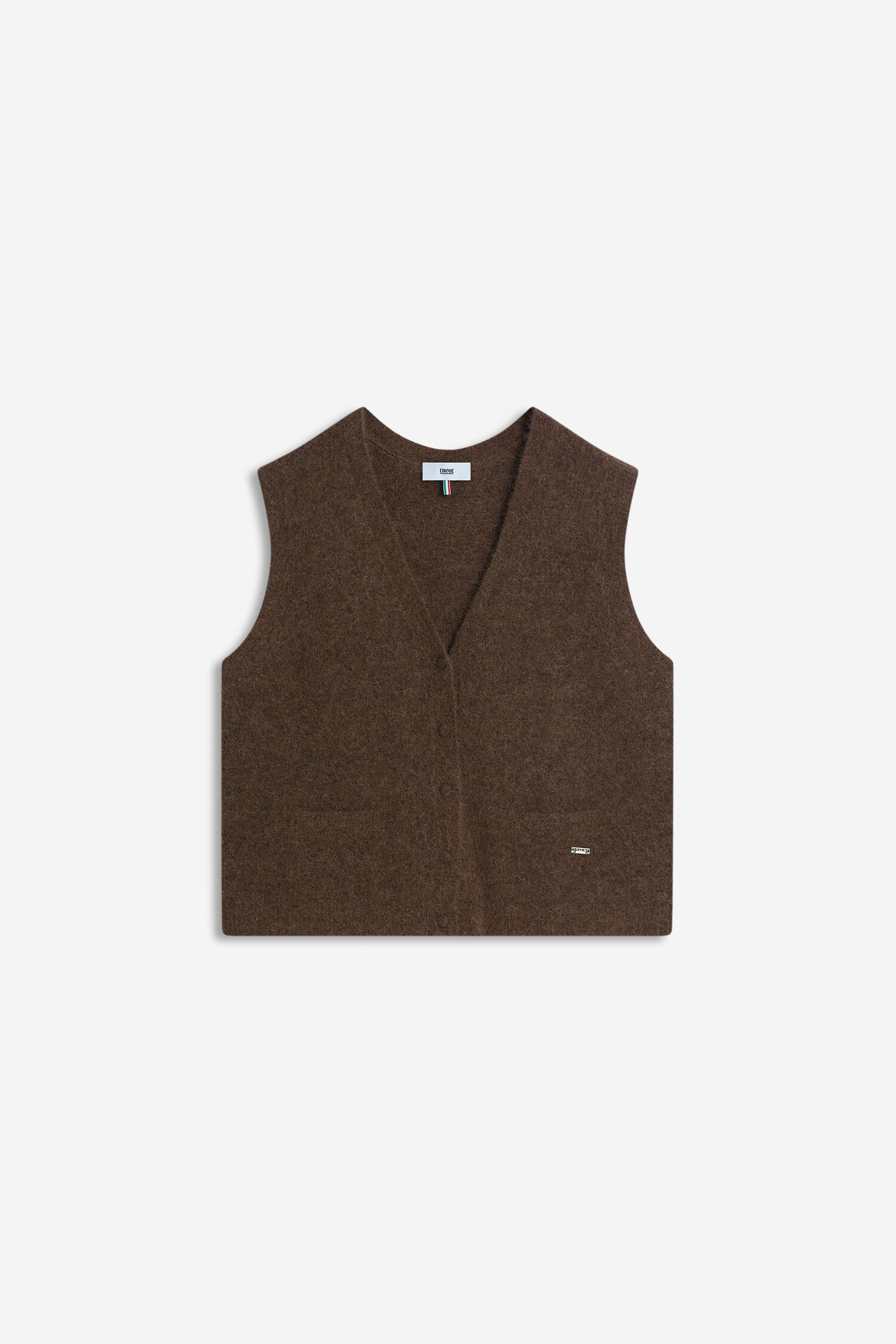 braun, Weste, Weste mit Knöpfen, Strick, Taschen