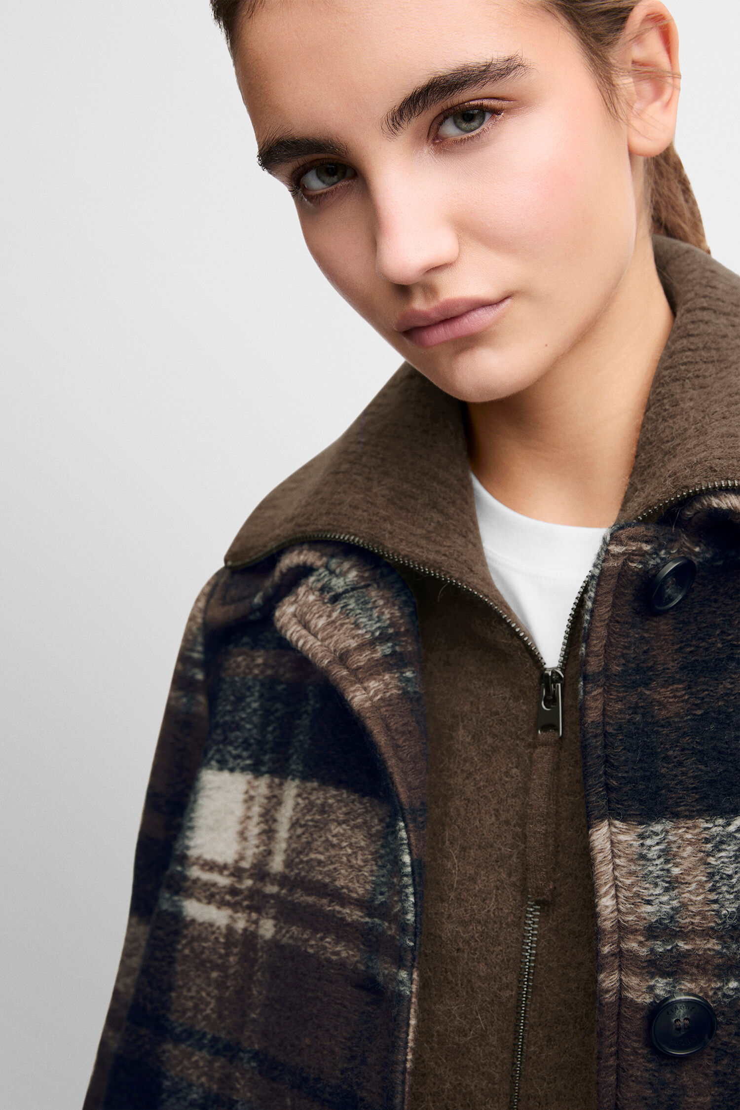 Plädierjacke, Wolljacke, Karomuster, Braun, Oversized