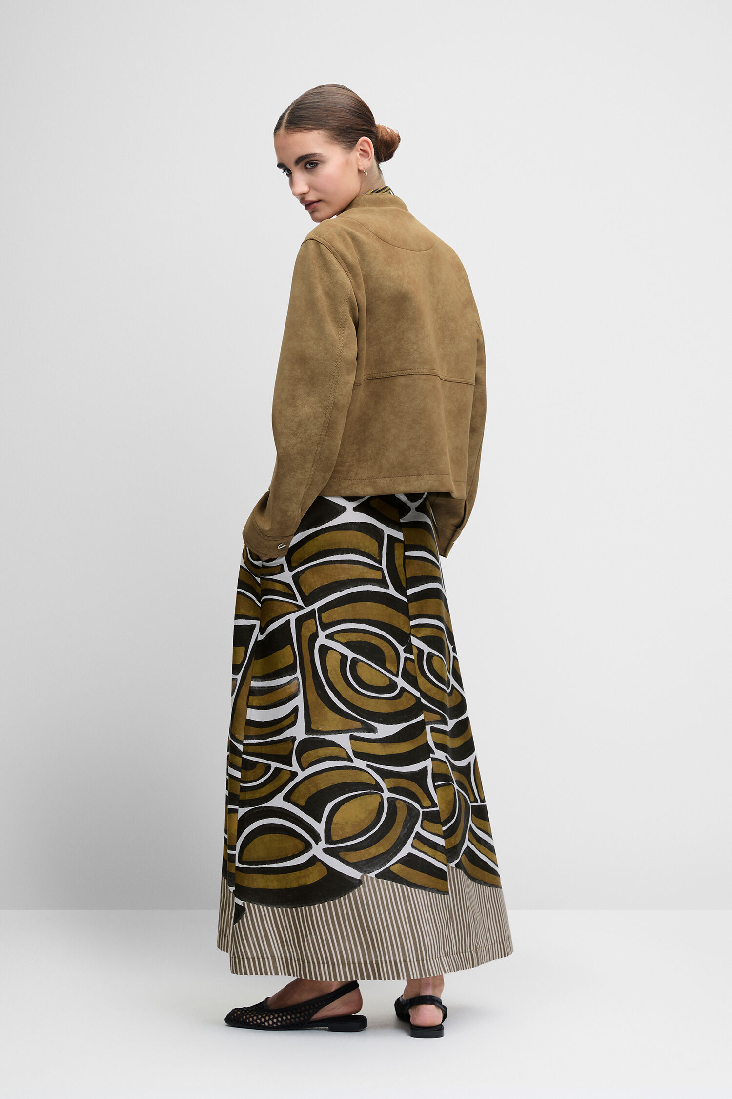 Lederjacke, Kunstleder-Optik, Camel, Karo-Rock, Maxi-Rock