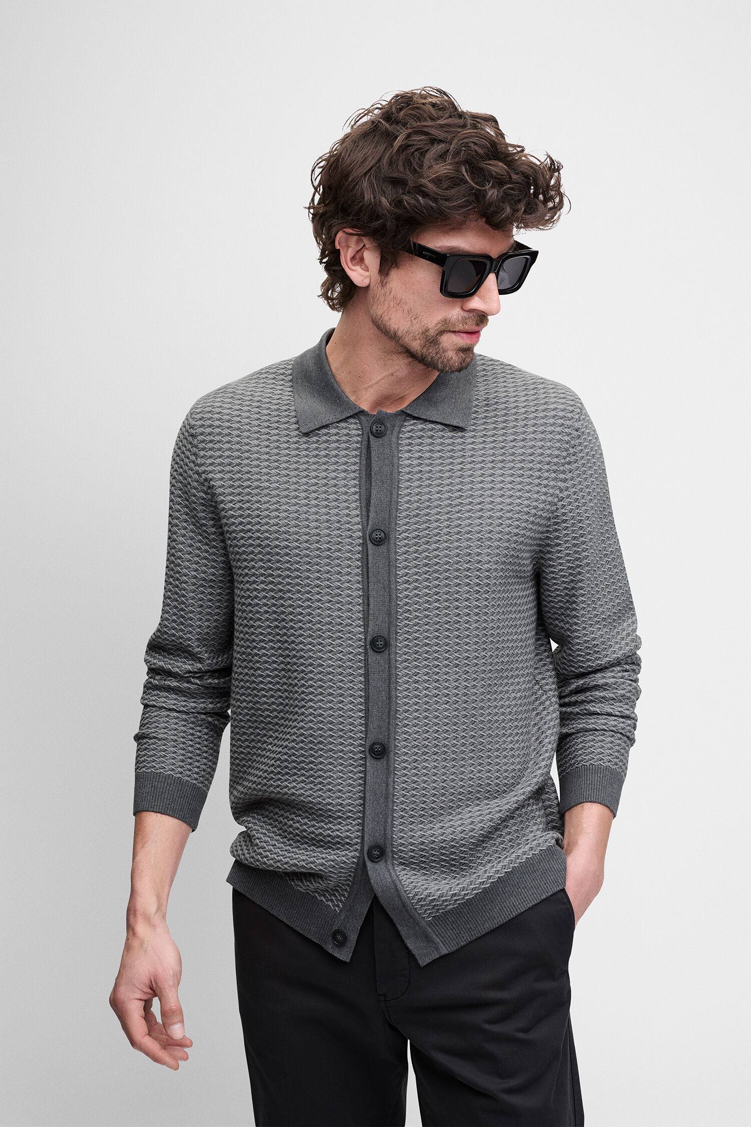 Cardigan, Knit, Langarm, Grau, Knopfleiste