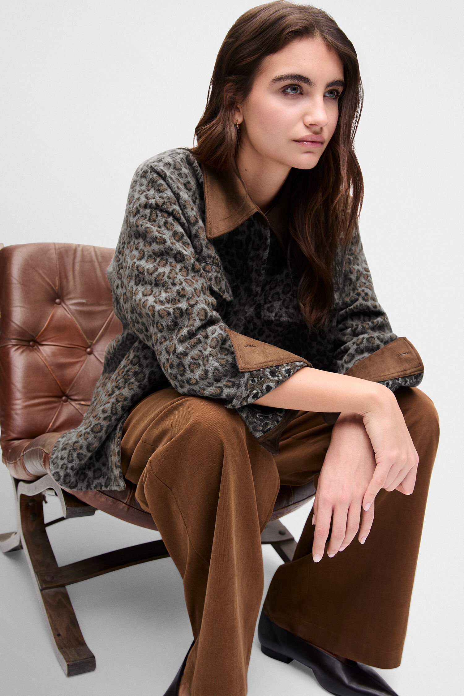 Leopardendruck, Overshirt, Woll- oder Flanellmaterial, Kragen, Reißverschluss/Knopfverschluss