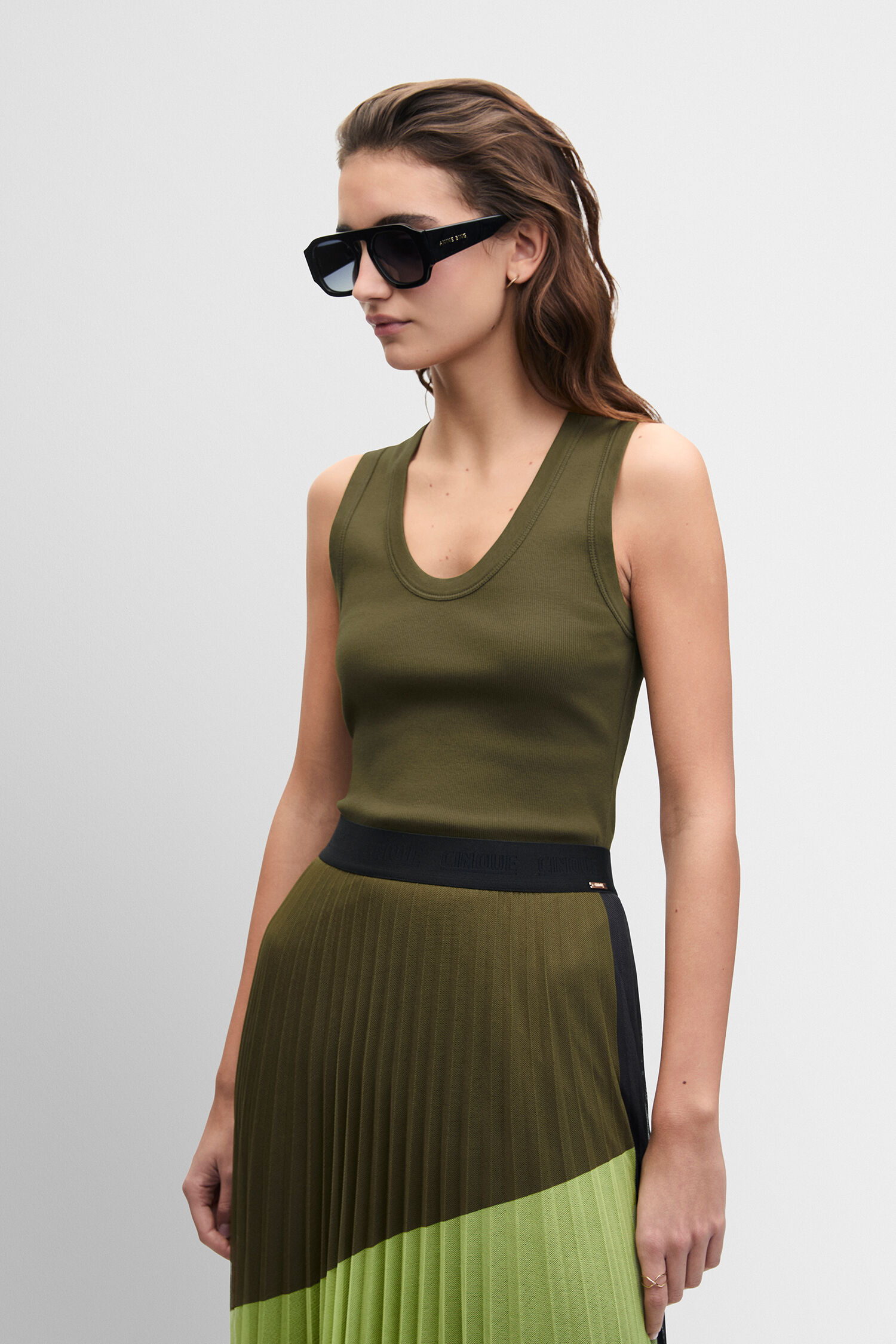 Tanktop, Olivgrün, Ärmellos, Jersey, Sonnenbrille