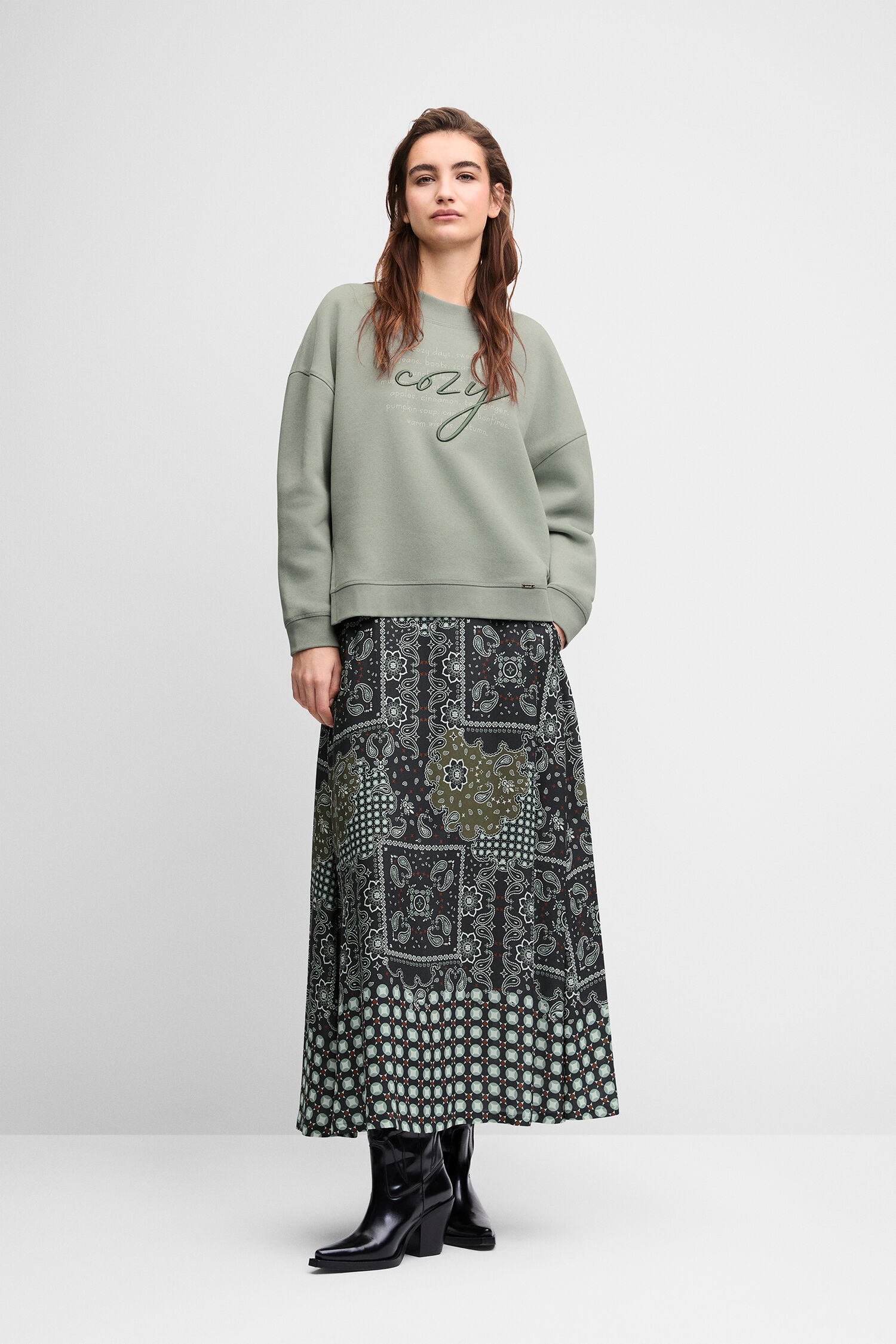 Sweatshirt, Oversized, Grün, Kedermuster, Rock