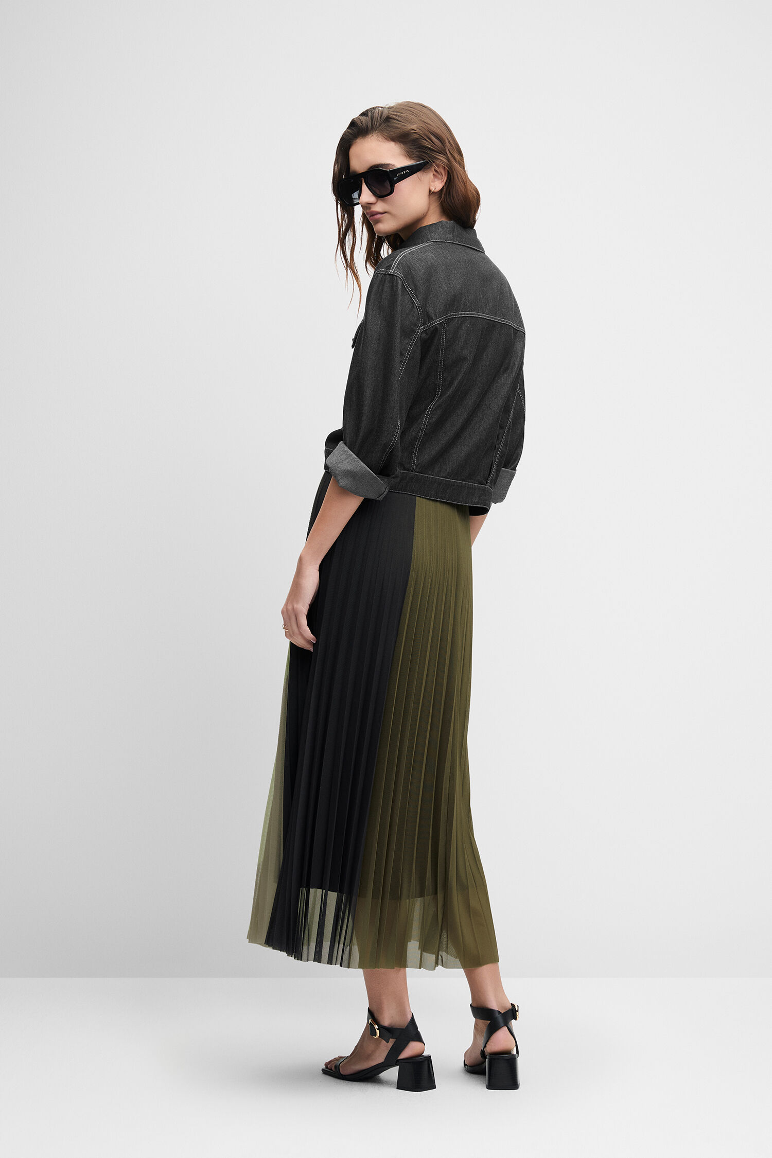 Jacket, Denim, Grau, Trägerkleid, Plissee