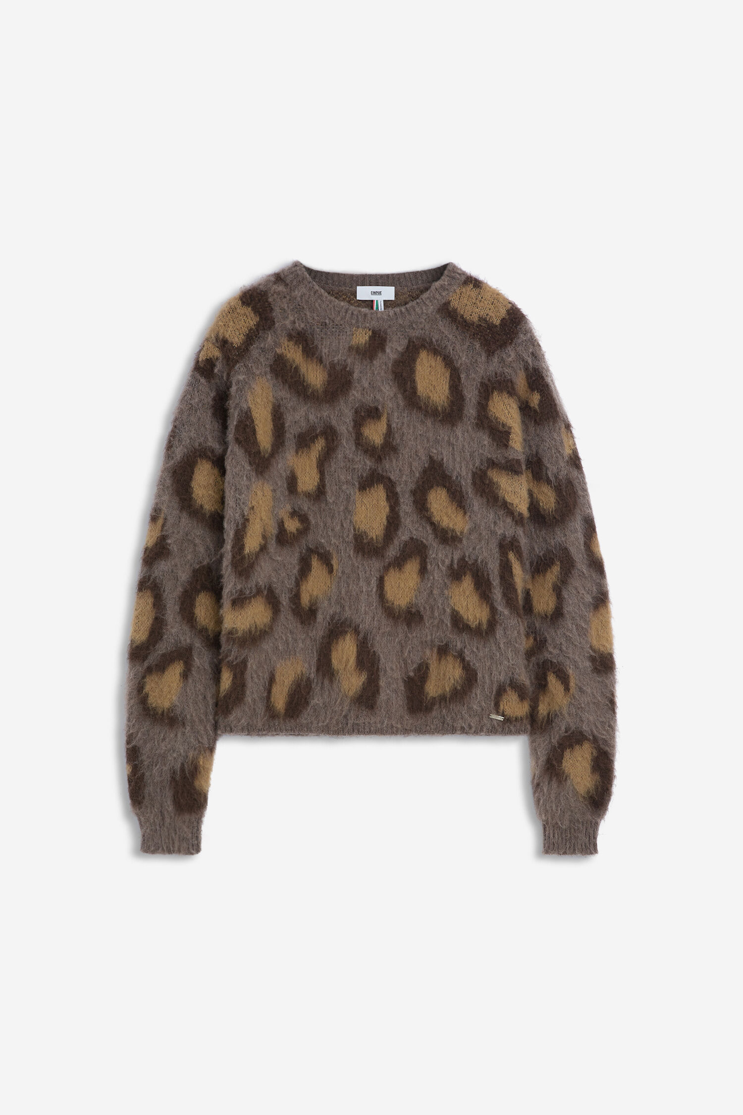Leoparden-Print, flauschiger Pullover, Strickpullover, braun, Langarm