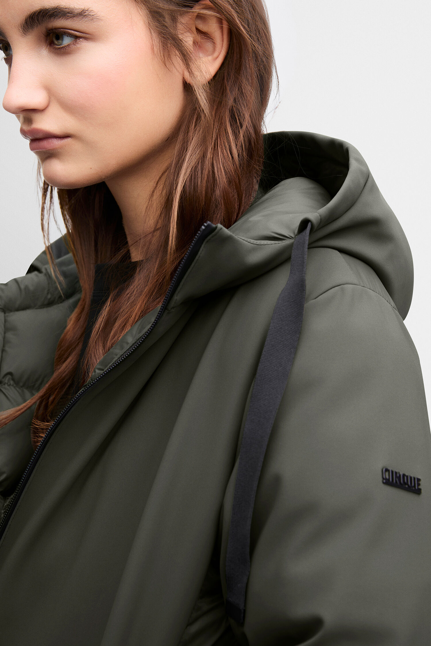 jacke, parka, kapuze, olivgrün, lang